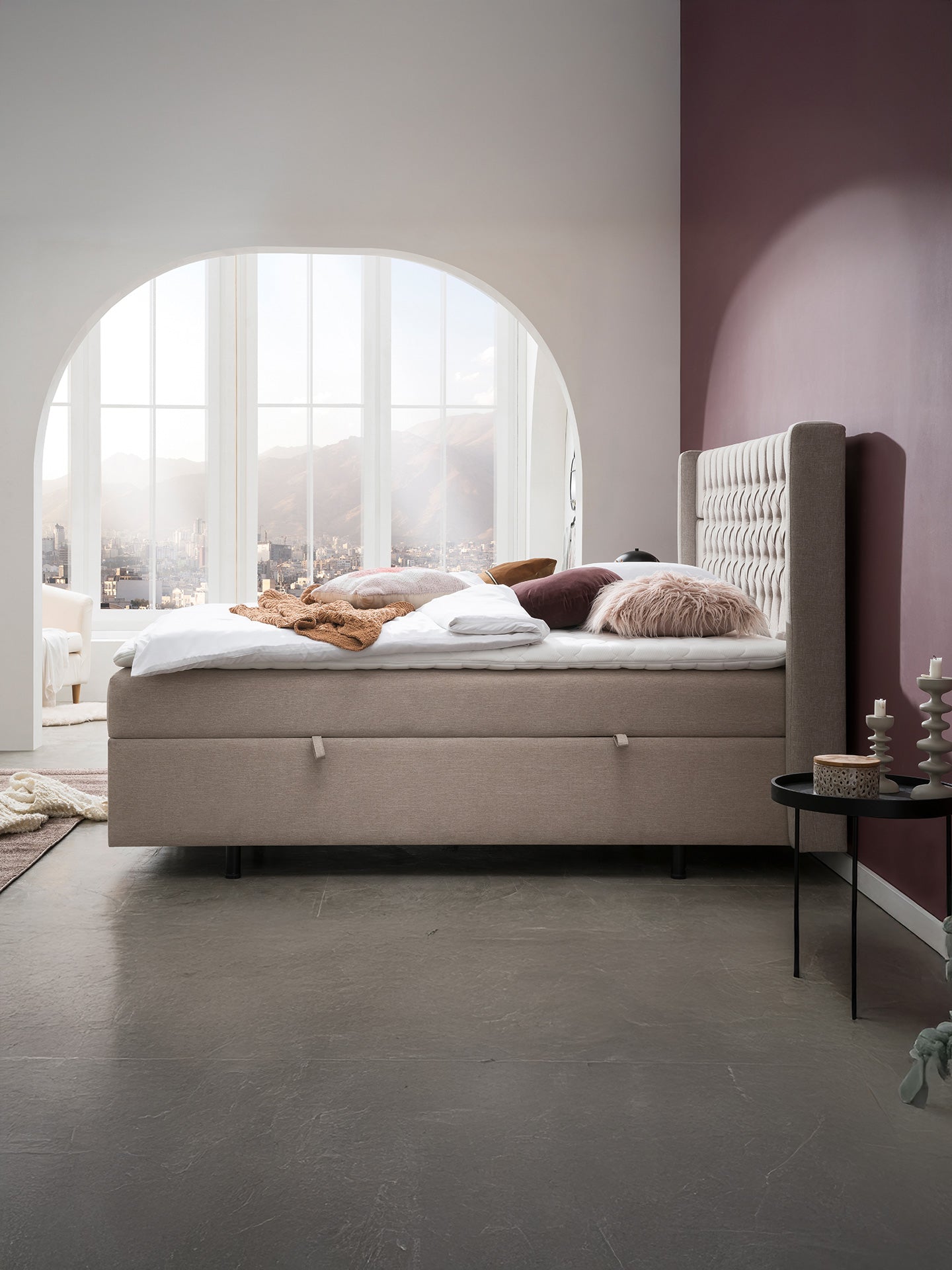 Webstoff Boxspringbett mit Stauraum Beige FLORIDA