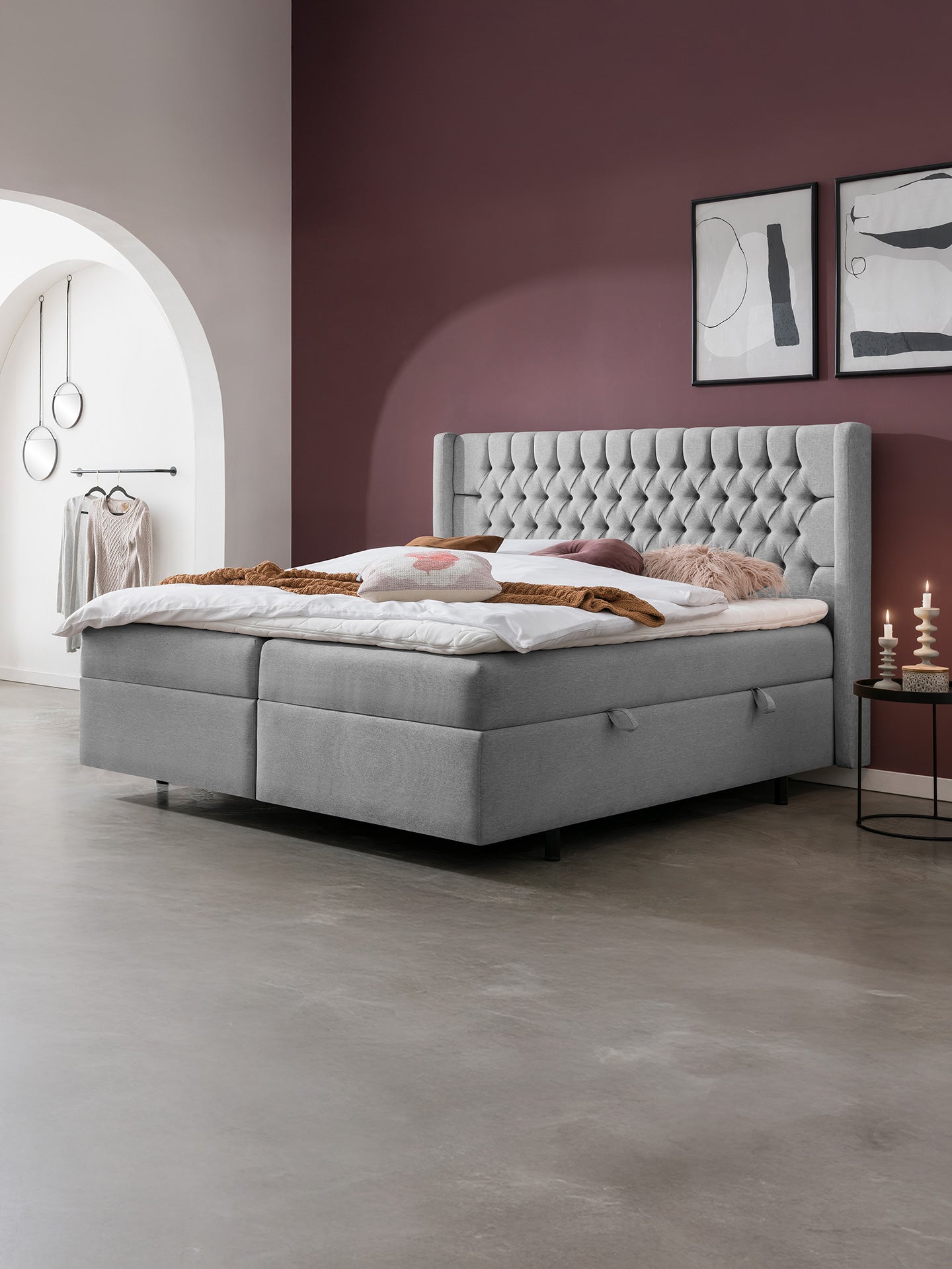 Webstoff Boxspringbett mit Stauraum Hellgrau FLORIDA