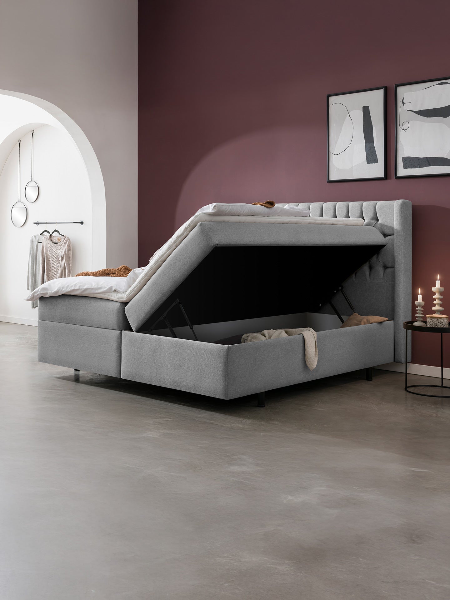 Webstoff Boxspringbett mit Stauraum Hellgrau FLORIDA