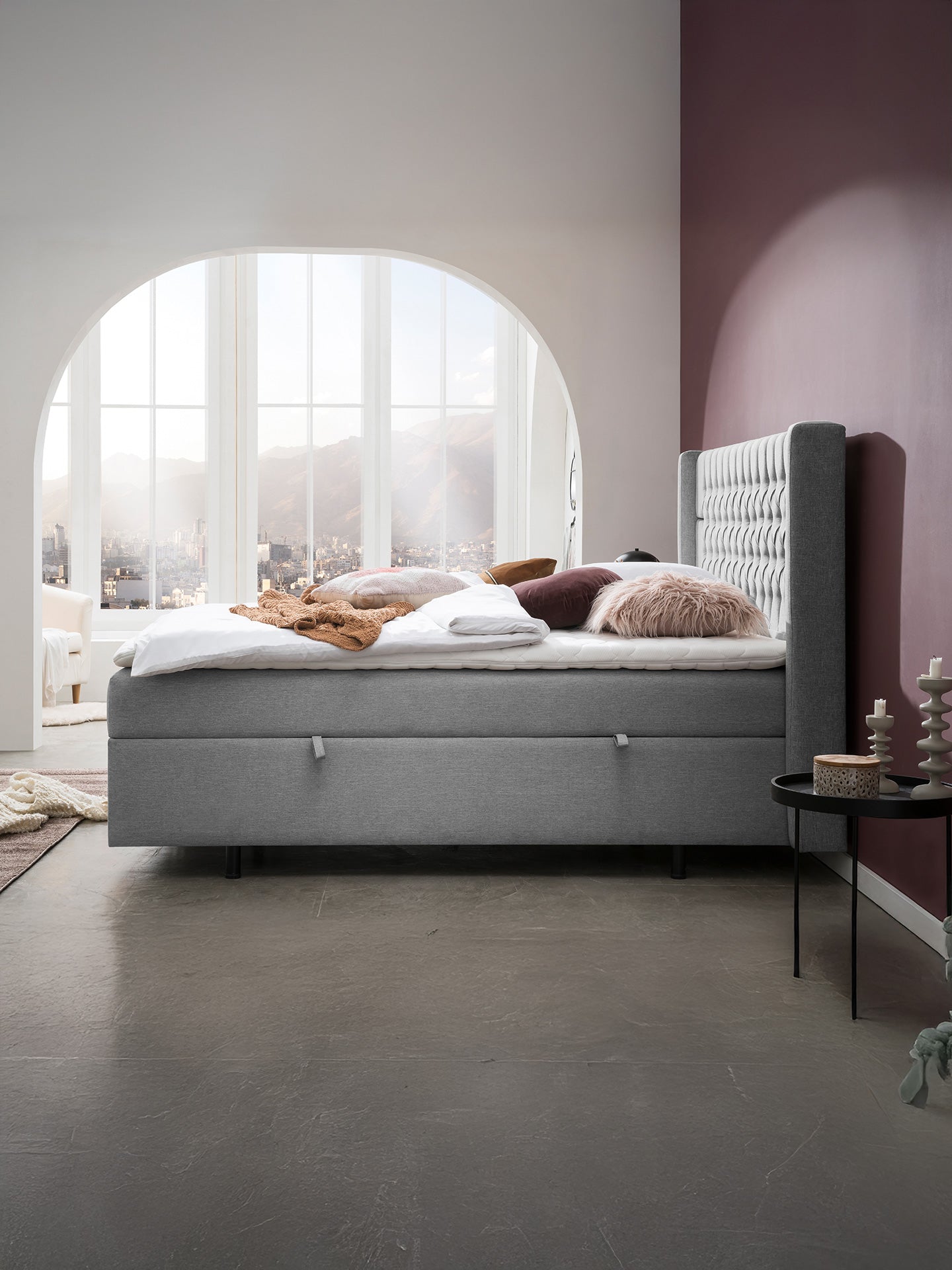 Webstoff Boxspringbett mit Stauraum Hellgrau FLORIDA