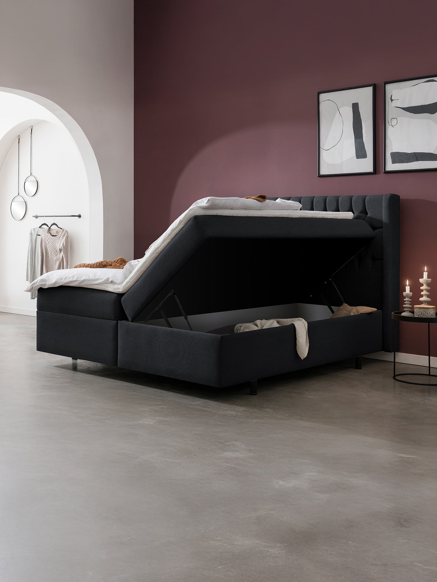 Webstoff Boxspringbett mit Stauraum Schwarz FLORIDA