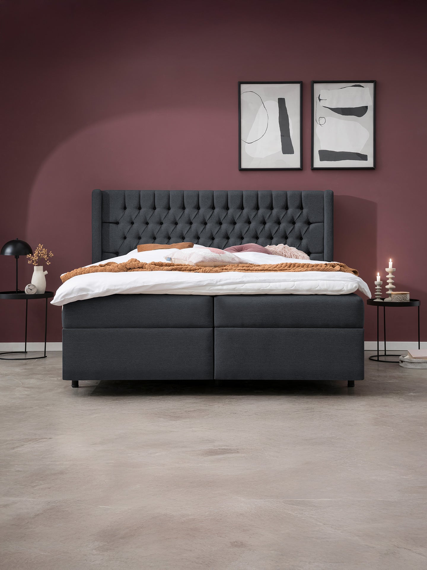 Webstoff Boxspringbett mit Stauraum Schwarz FLORIDA