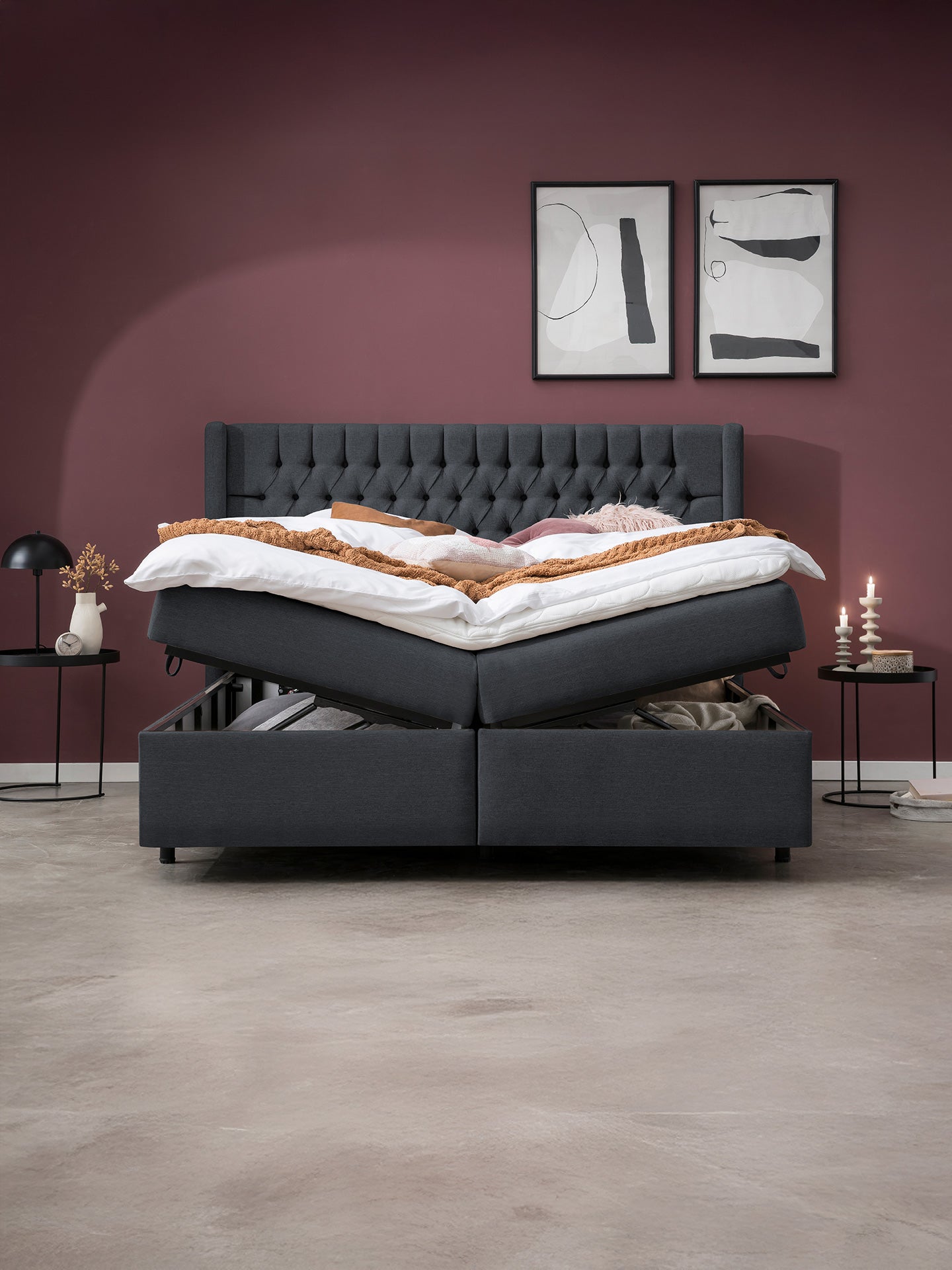 Webstoff Boxspringbett mit Stauraum Schwarz FLORIDA