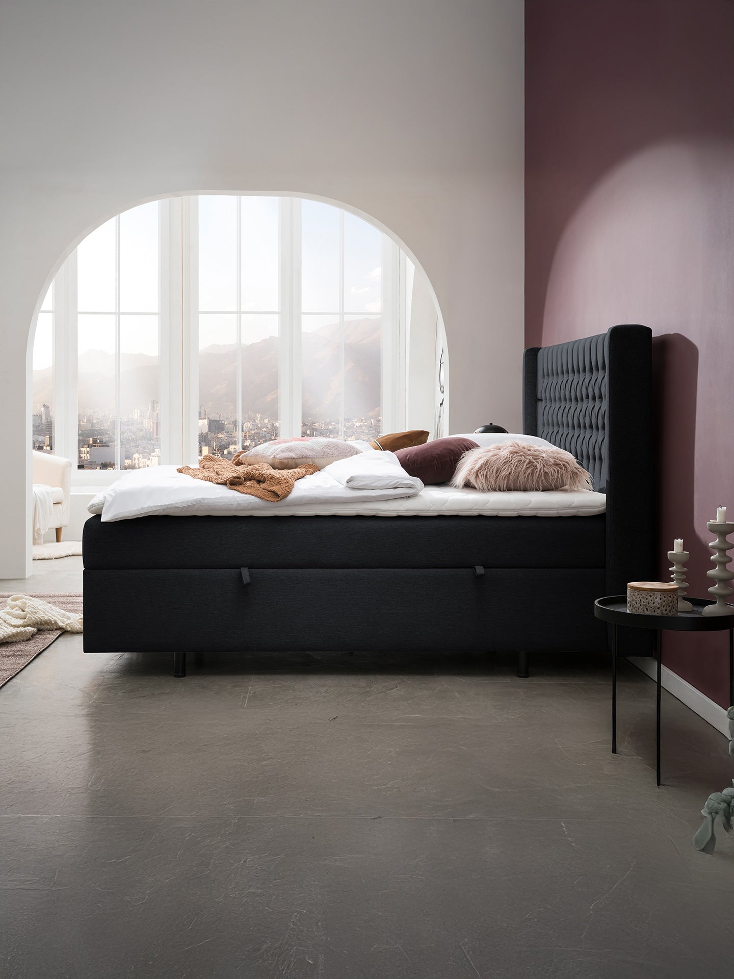 Webstoff Boxspringbett mit Stauraum Schwarz FLORIDA