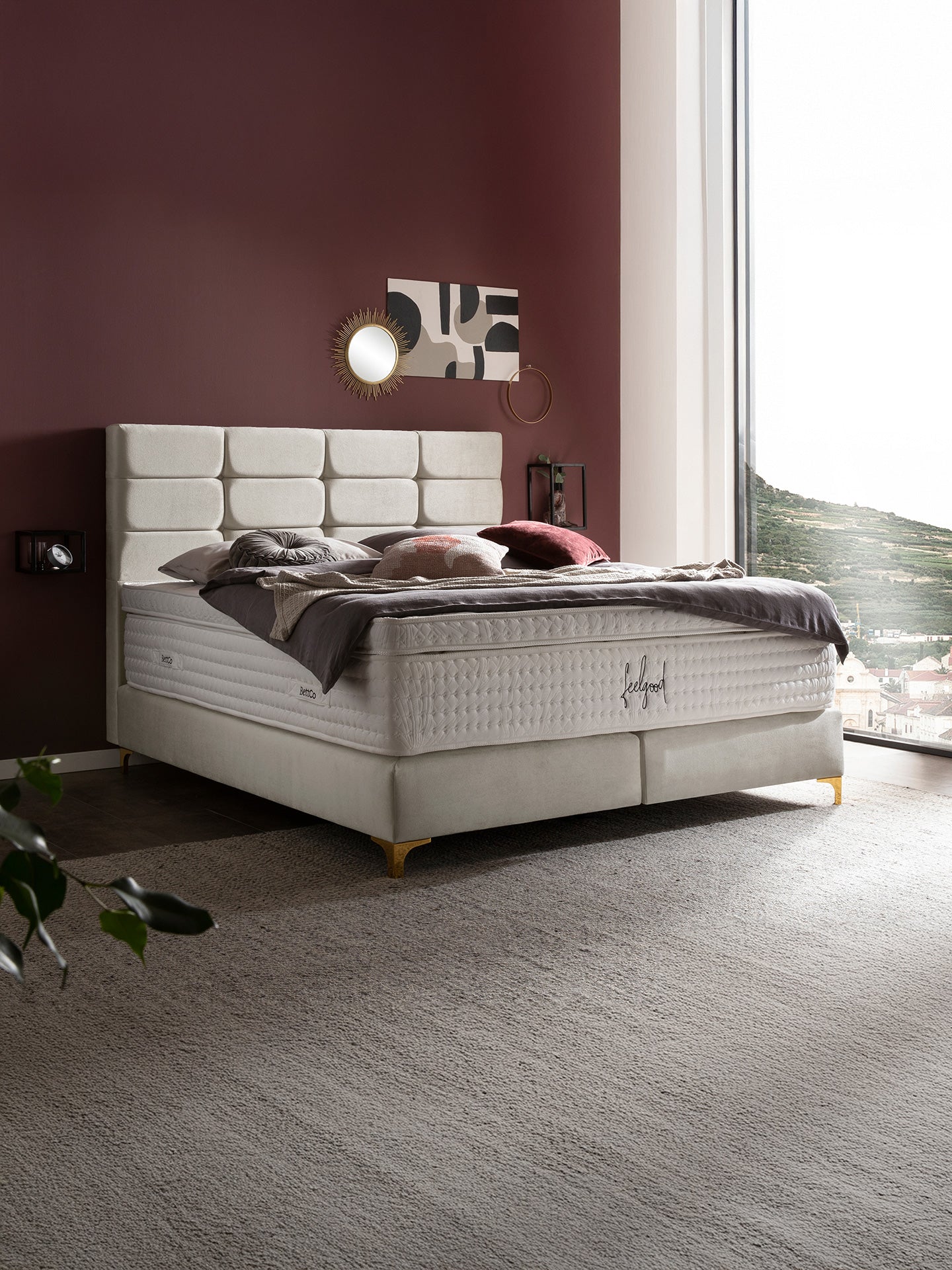 Samt Boxspringbett Creme KANSAS