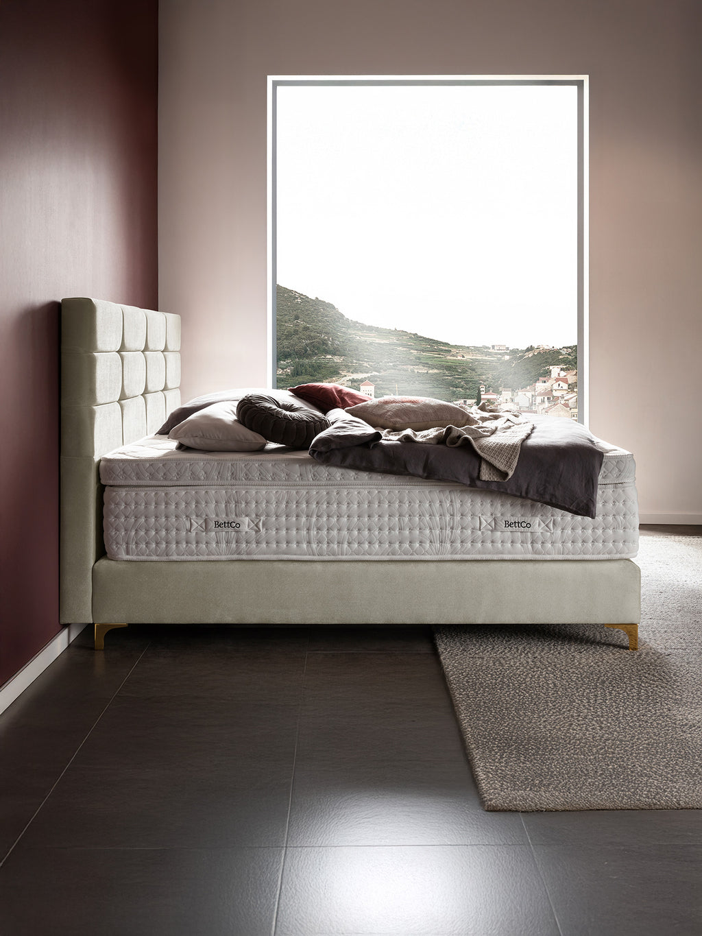 Samt Boxspringbett Creme KANSAS