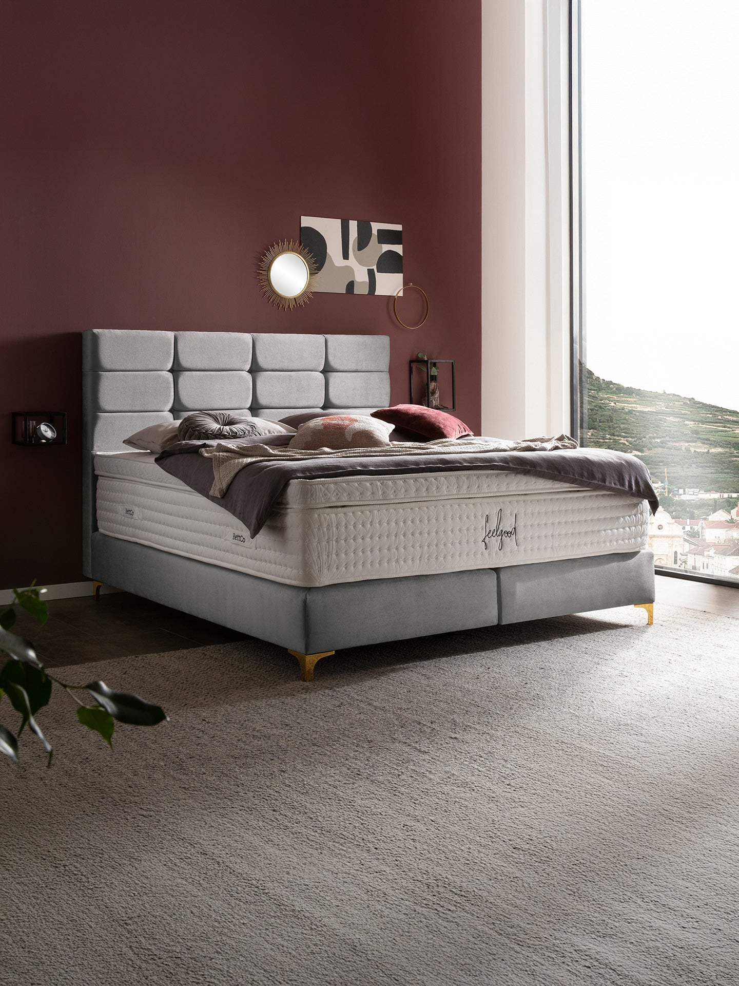 Samt Boxspringbett Grau KANSAS