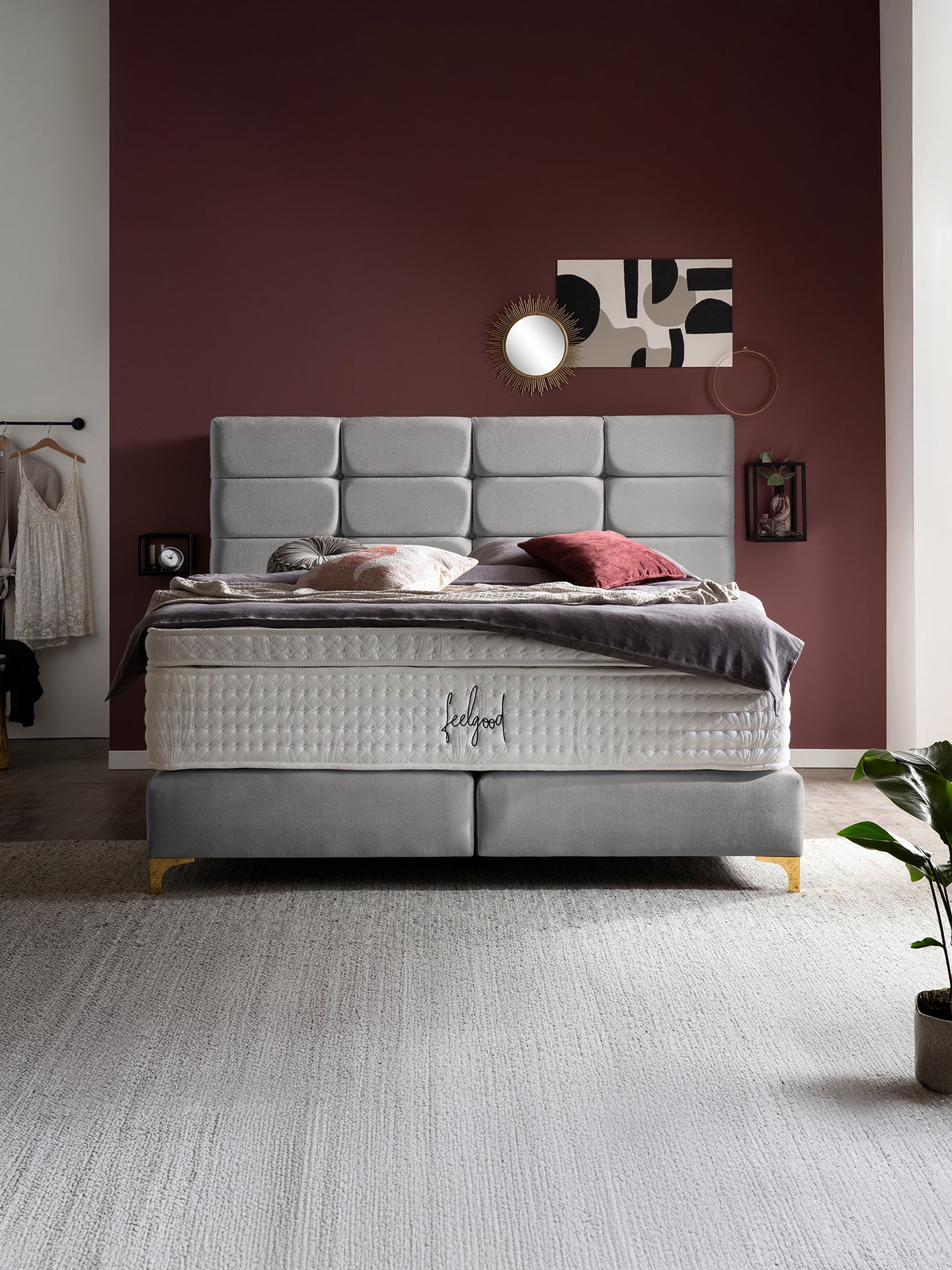 Samt Boxspringbett Grau KANSAS