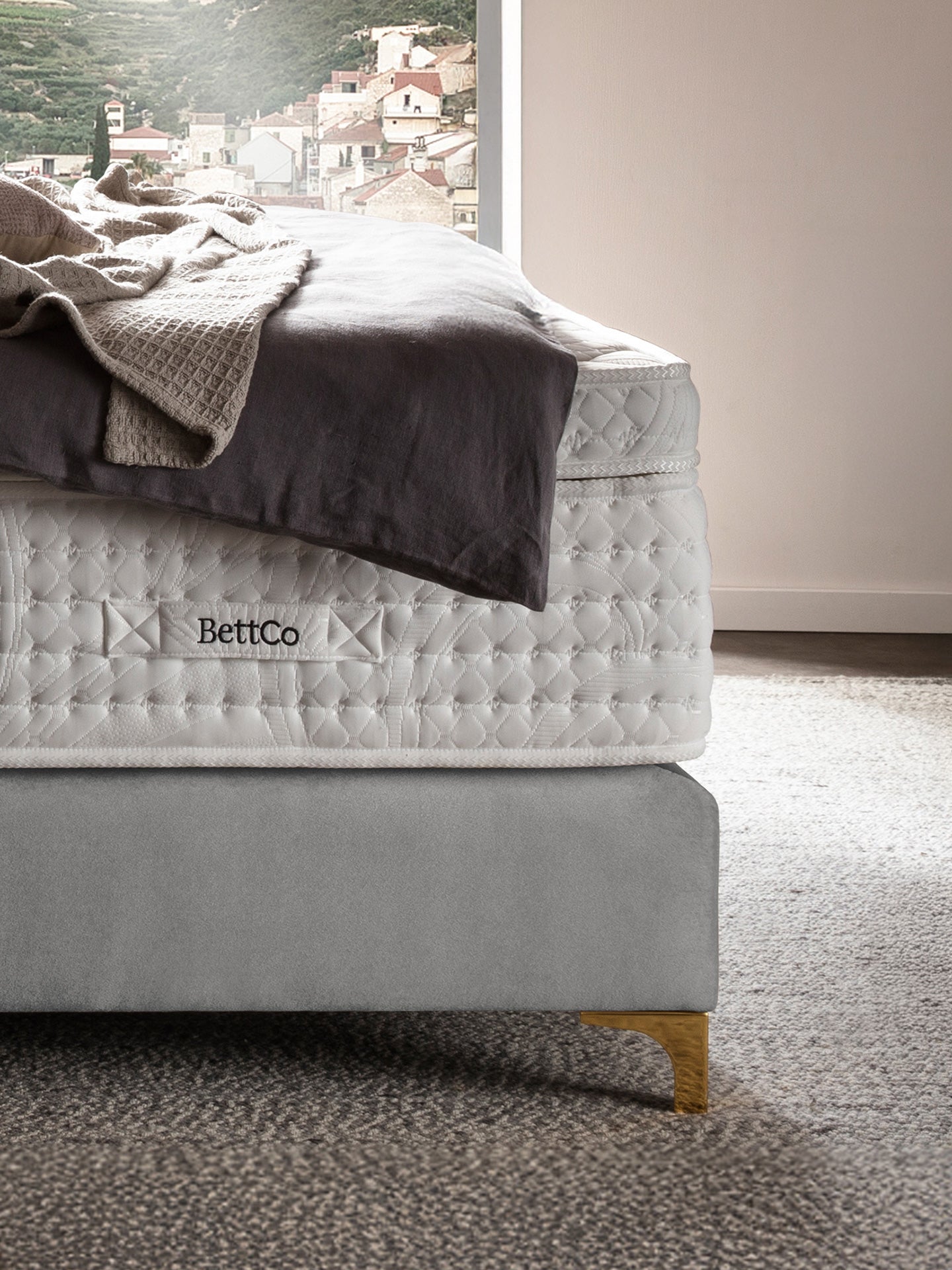 Samt Boxspringbett Grau KANSAS