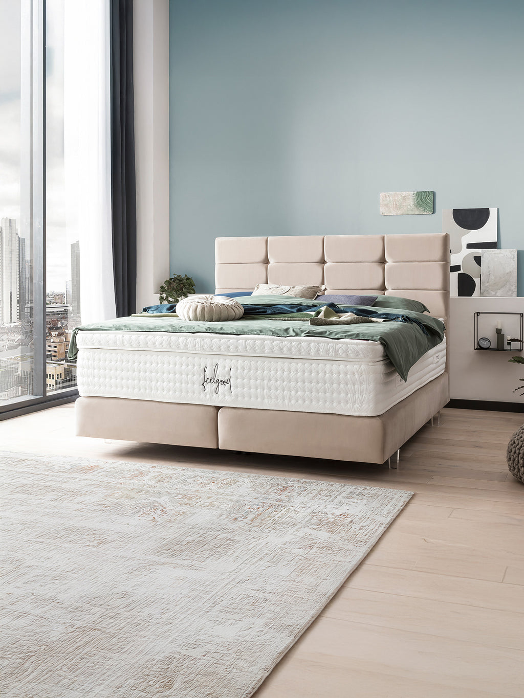 Velours Boxspringbett Creme KANSAS