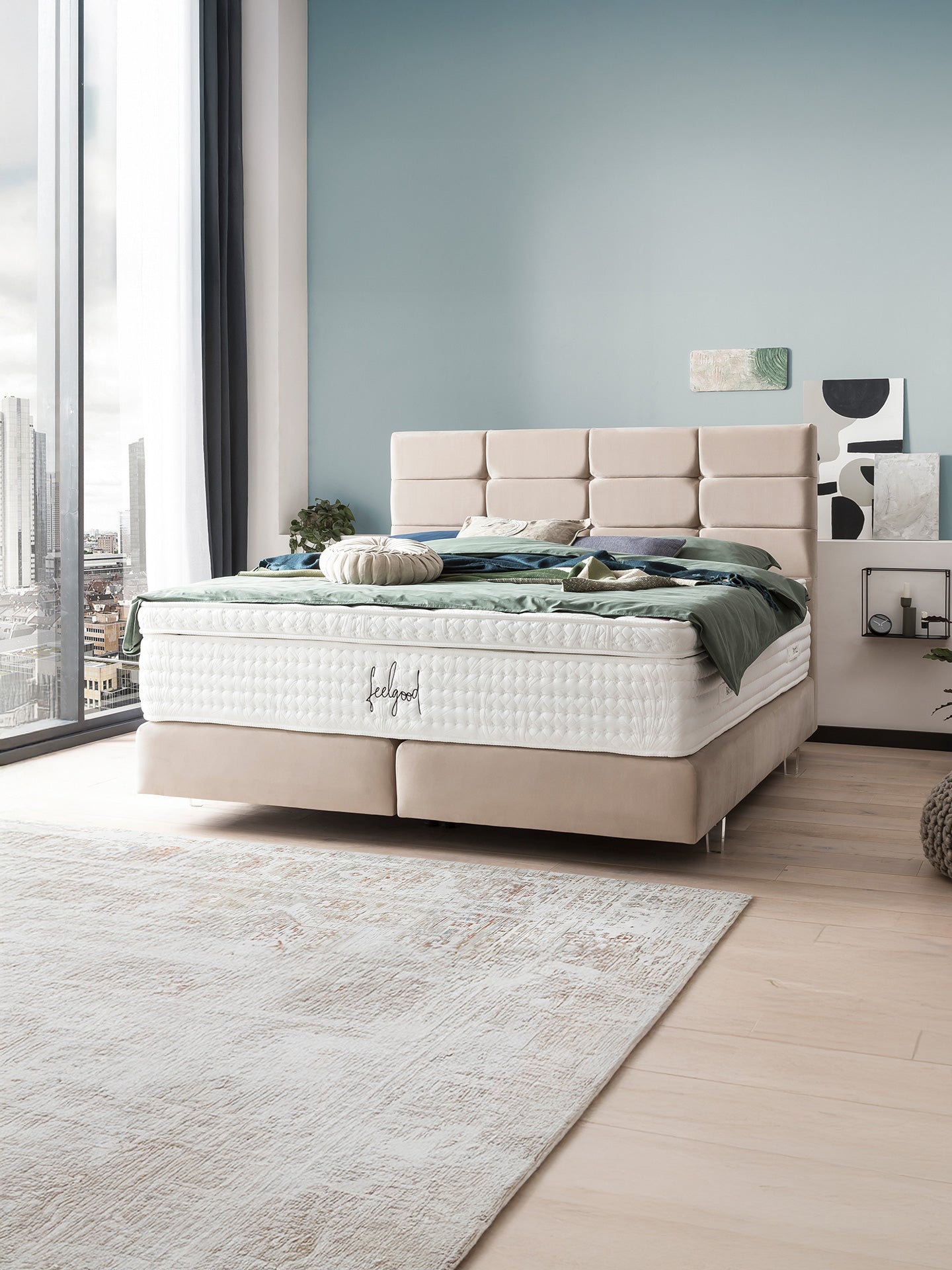 Velours Boxspringbett Creme KANSAS