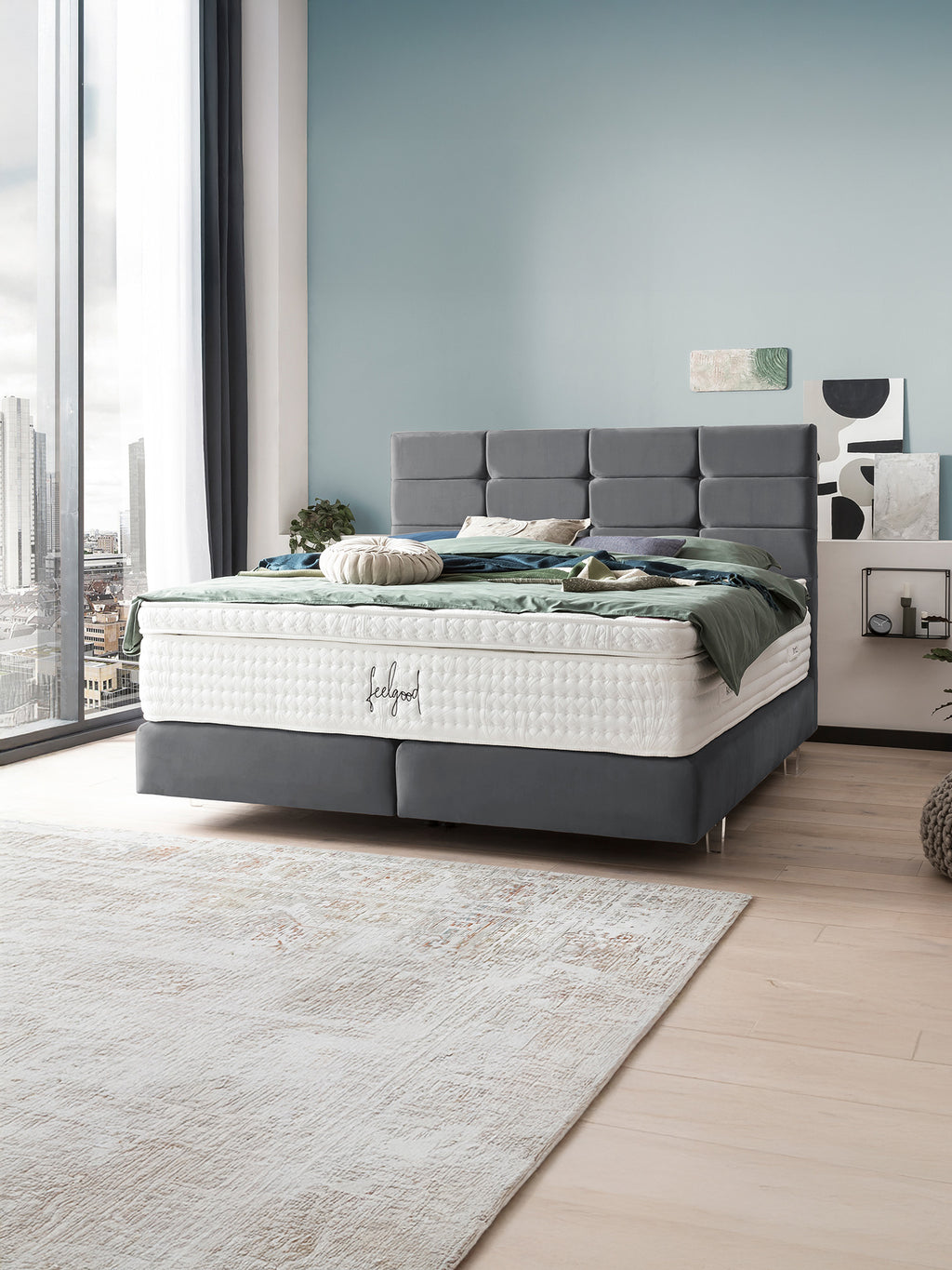 Velours Boxspringbett Dunkelgrau KANSAS