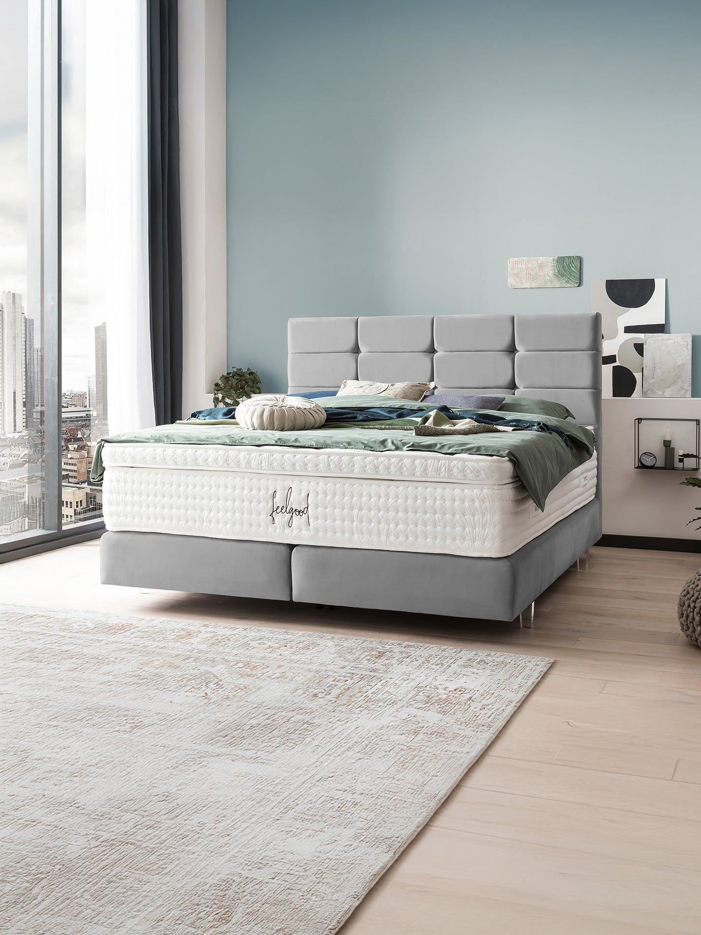 Velours Boxspringbett Grau KANSAS