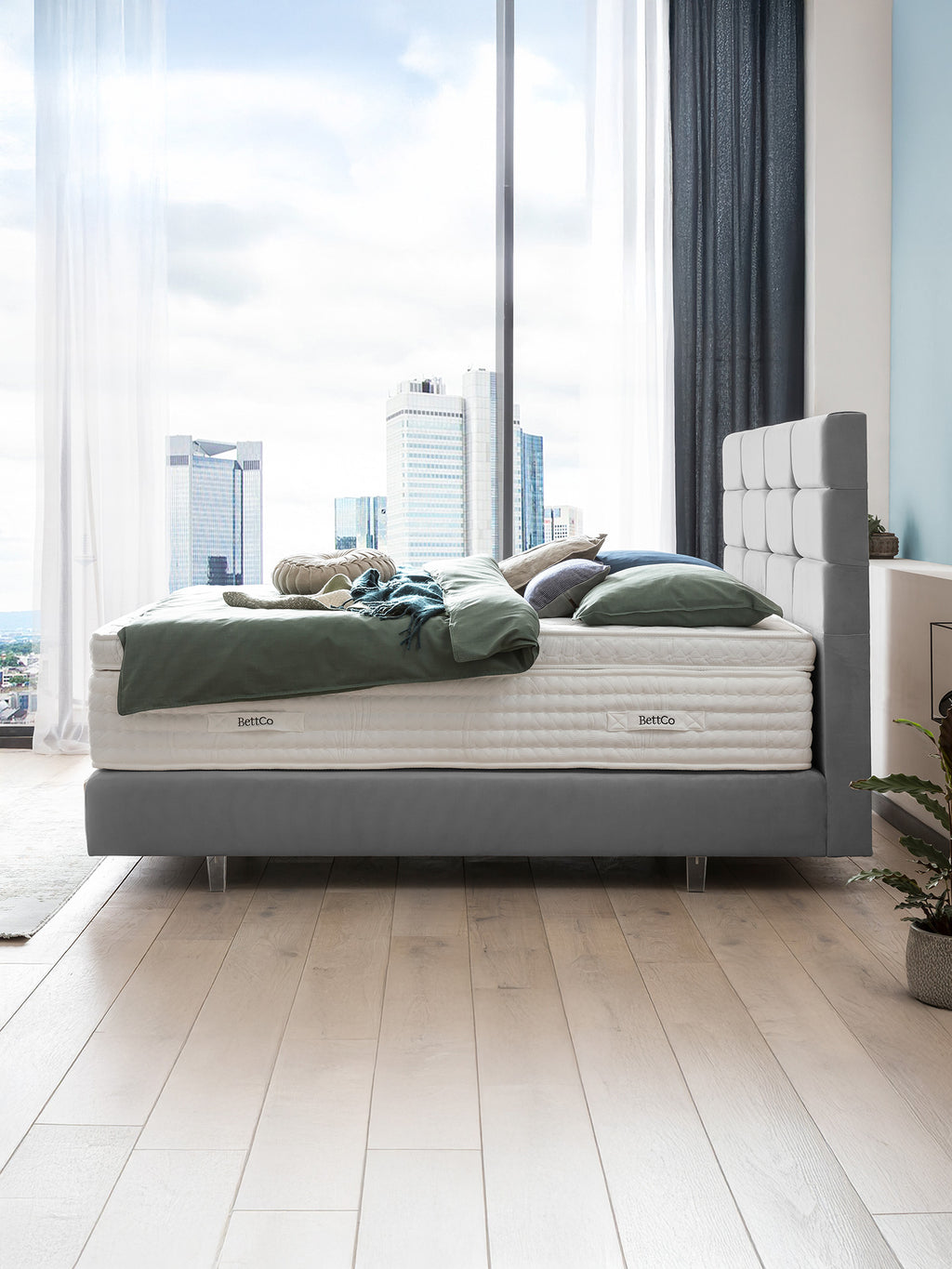 Velours Boxspringbett Grau KANSAS