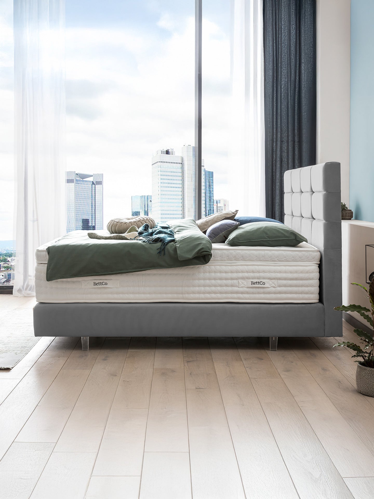 Velours Boxspringbett Grau KANSAS