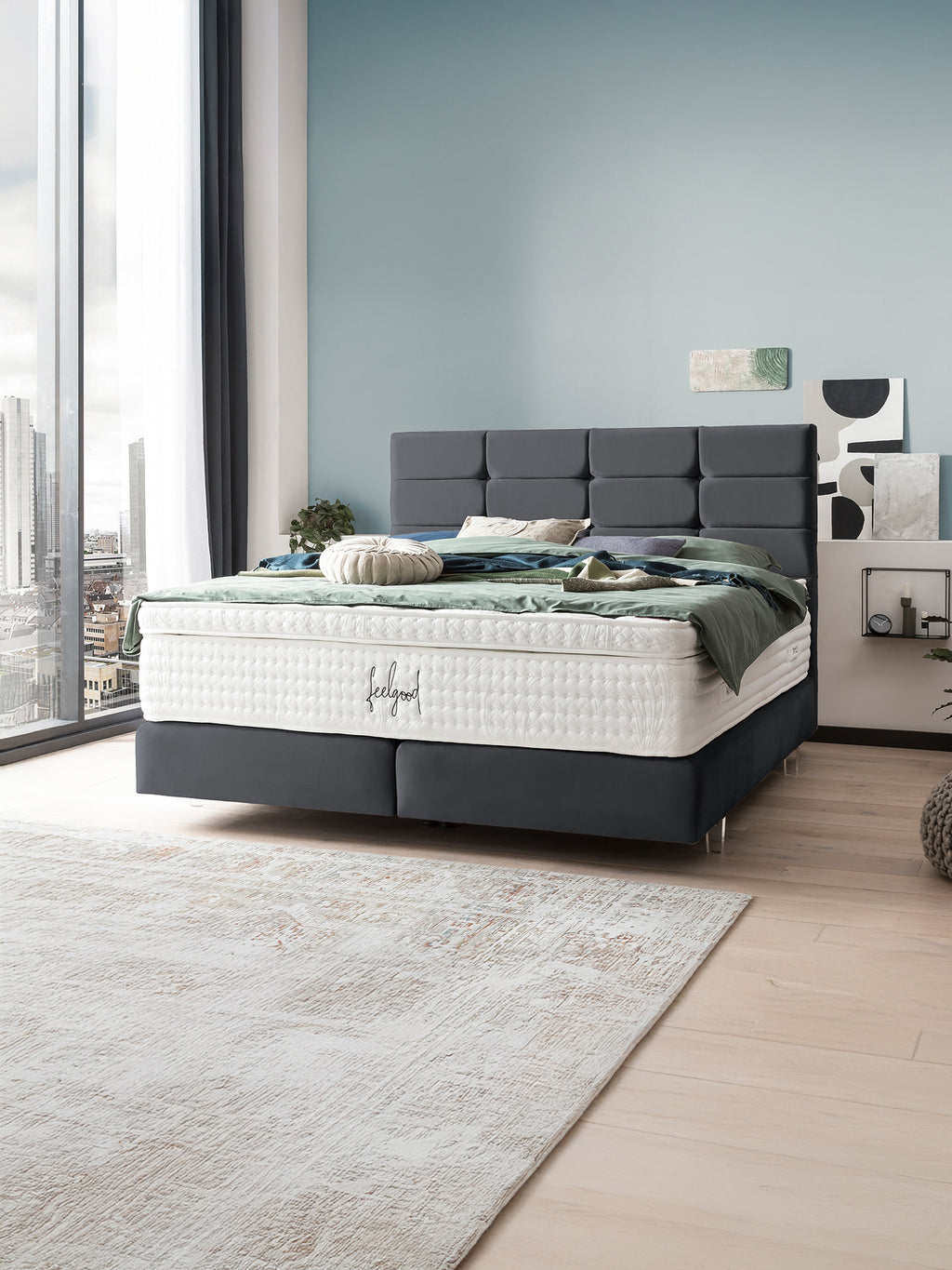 Velours Boxspringbett Schwarz KANSAS