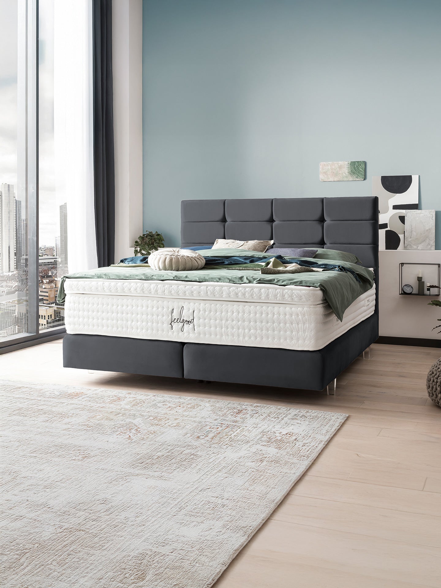 Velours Boxspringbett Schwarz KANSAS