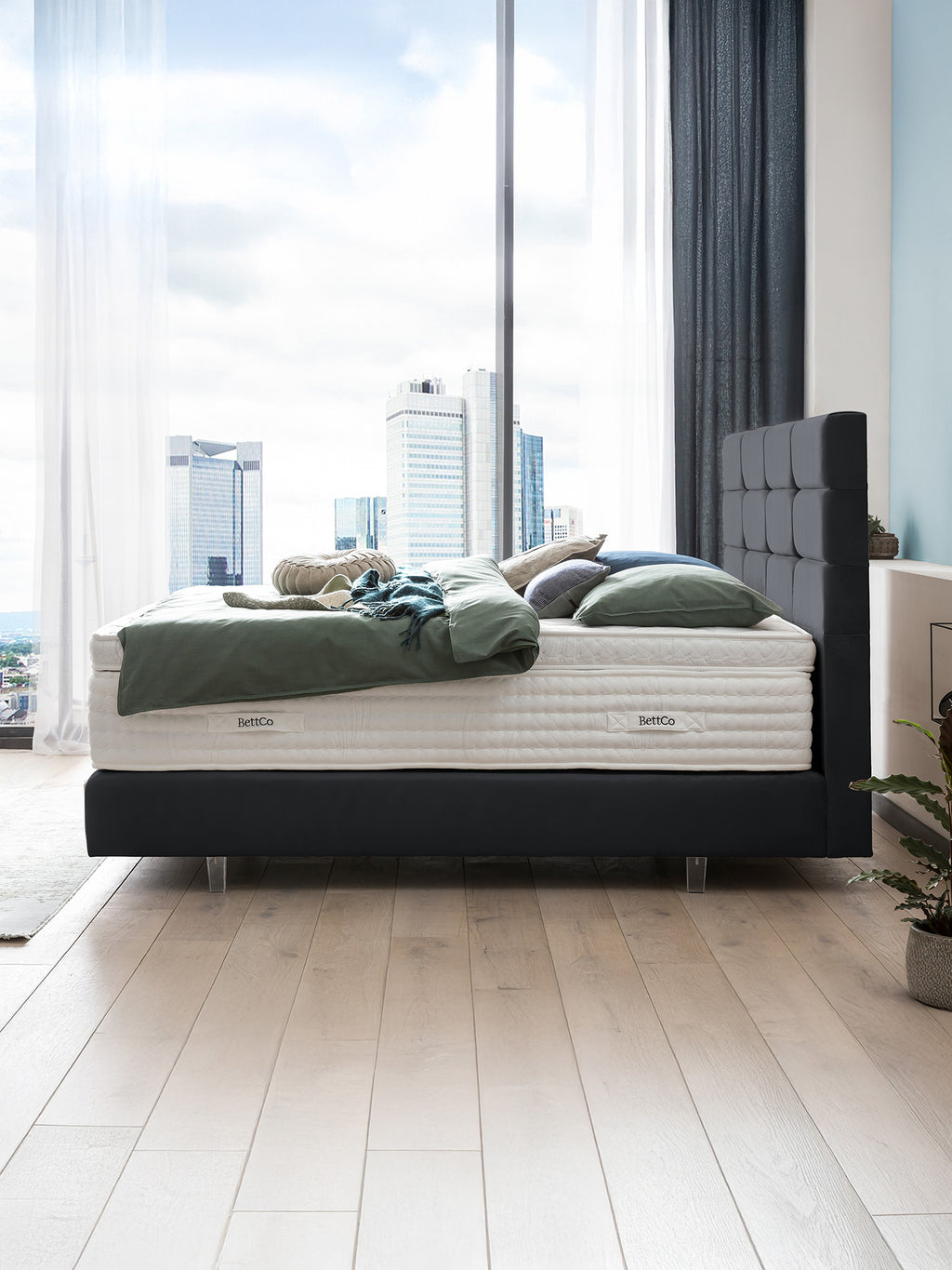 Velours Boxspringbett Schwarz KANSAS