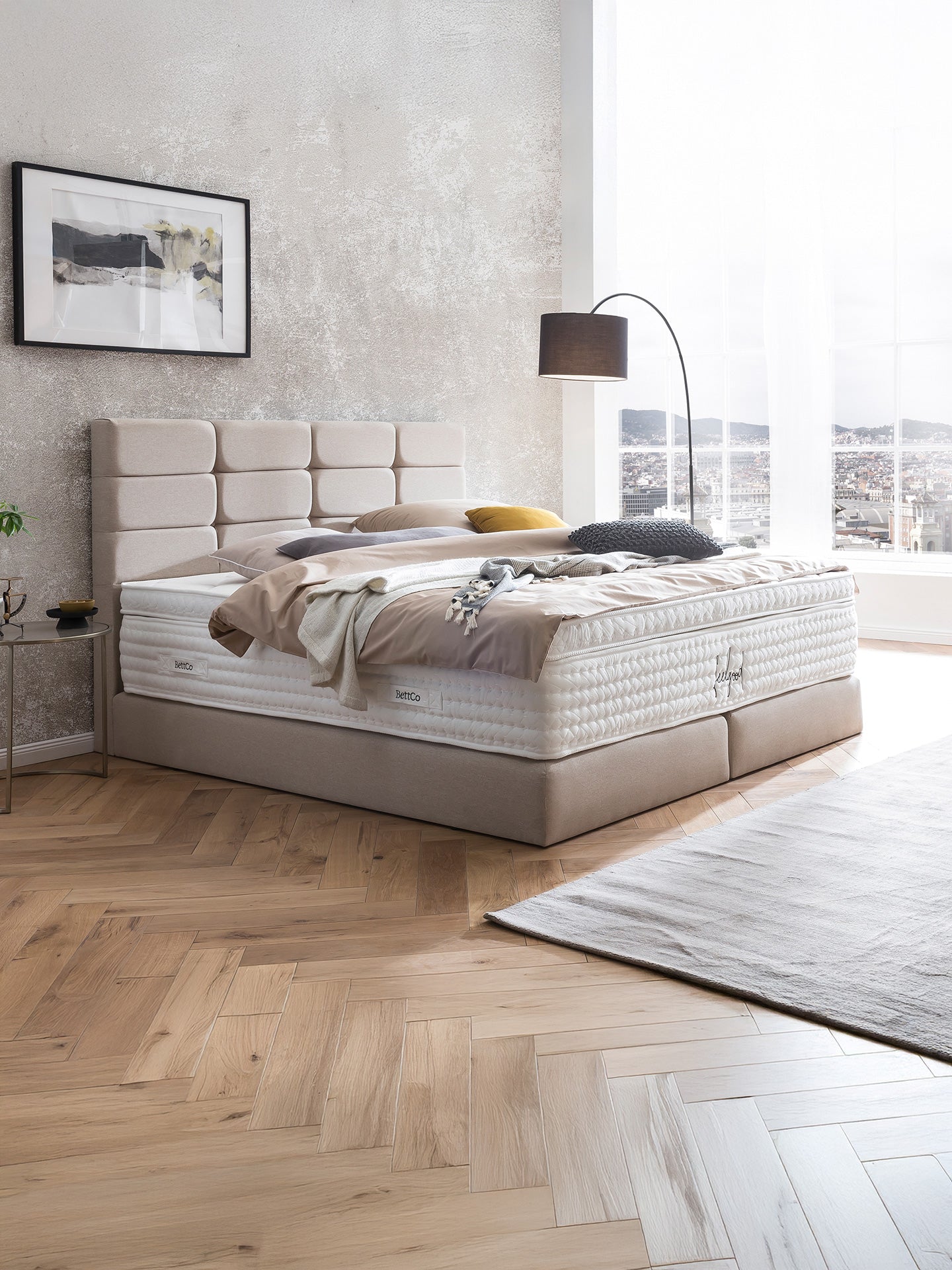 Webstoff Boxspringbett Beige KANSAS