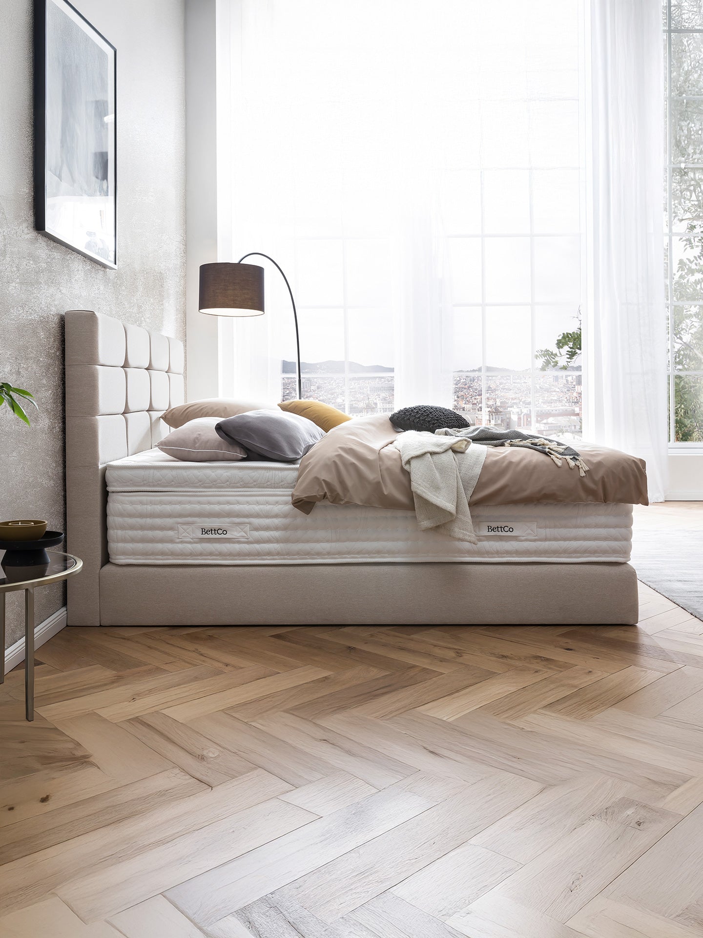 Webstoff Boxspringbett Beige KANSAS