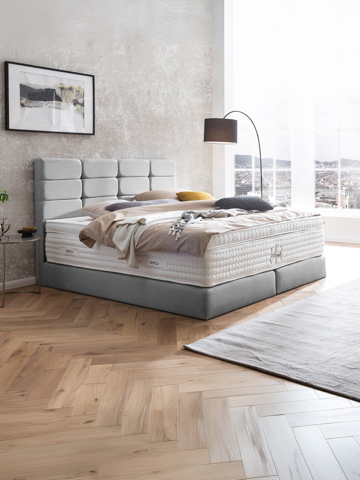 Webstoff Boxspringbett Hellgrau KANSAS