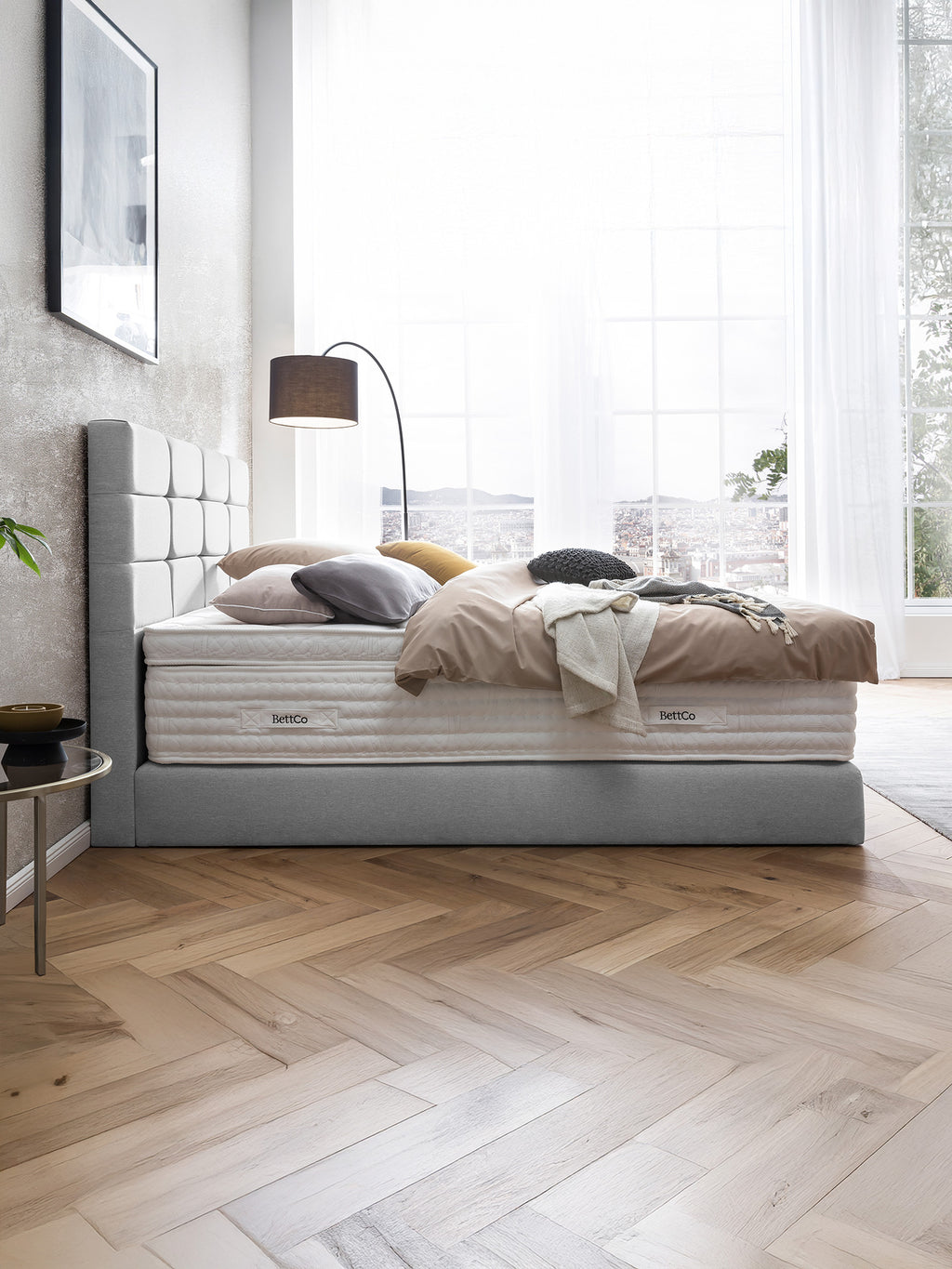 Webstoff Boxspringbett Hellgrau KANSAS