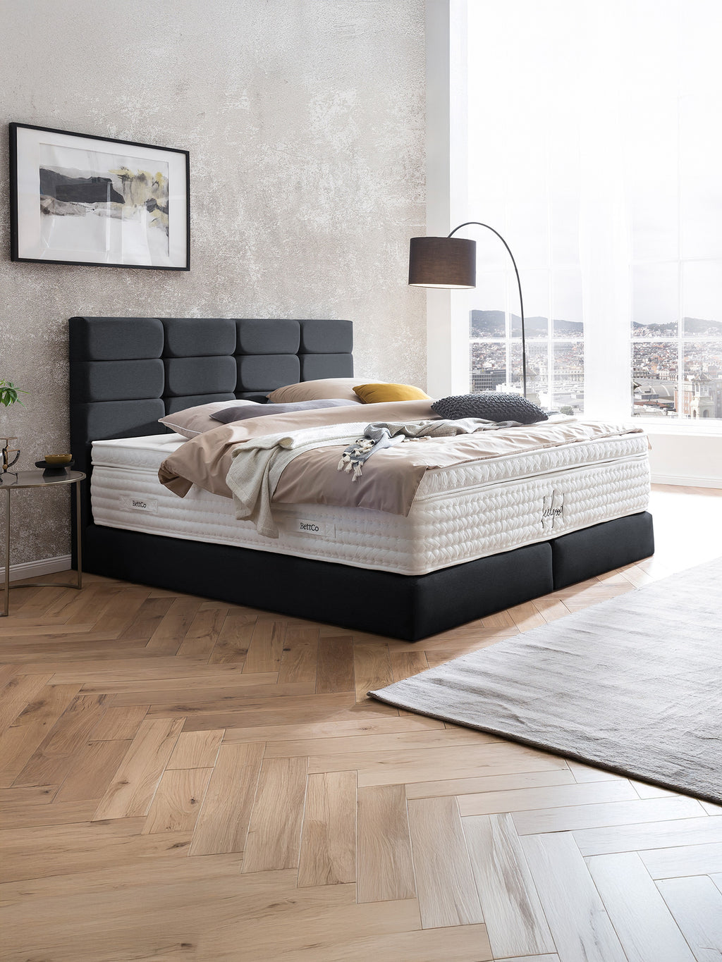 Webstoff Boxspringbett Schwarz KANSAS