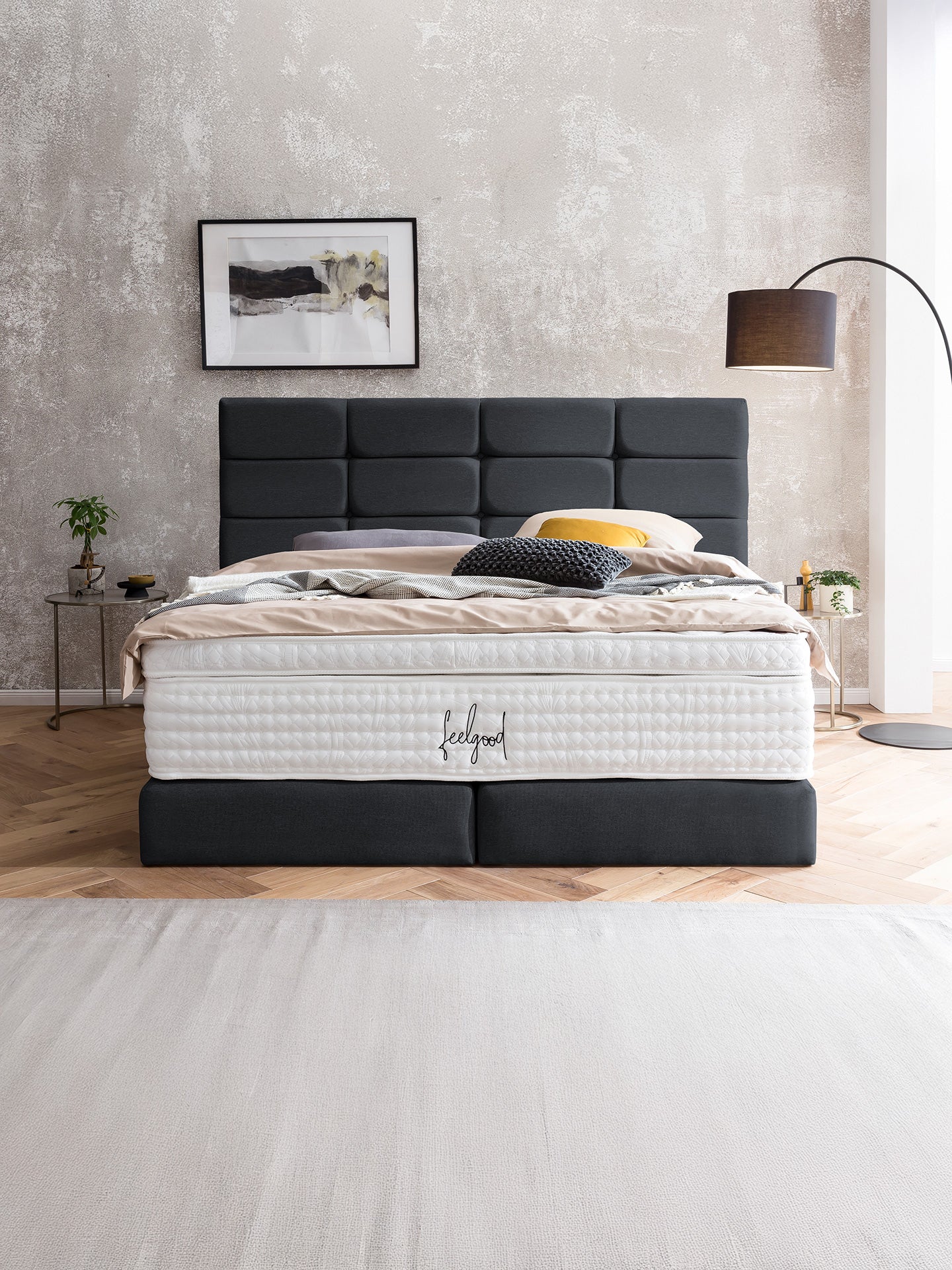 Webstoff Boxspringbett Schwarz KANSAS