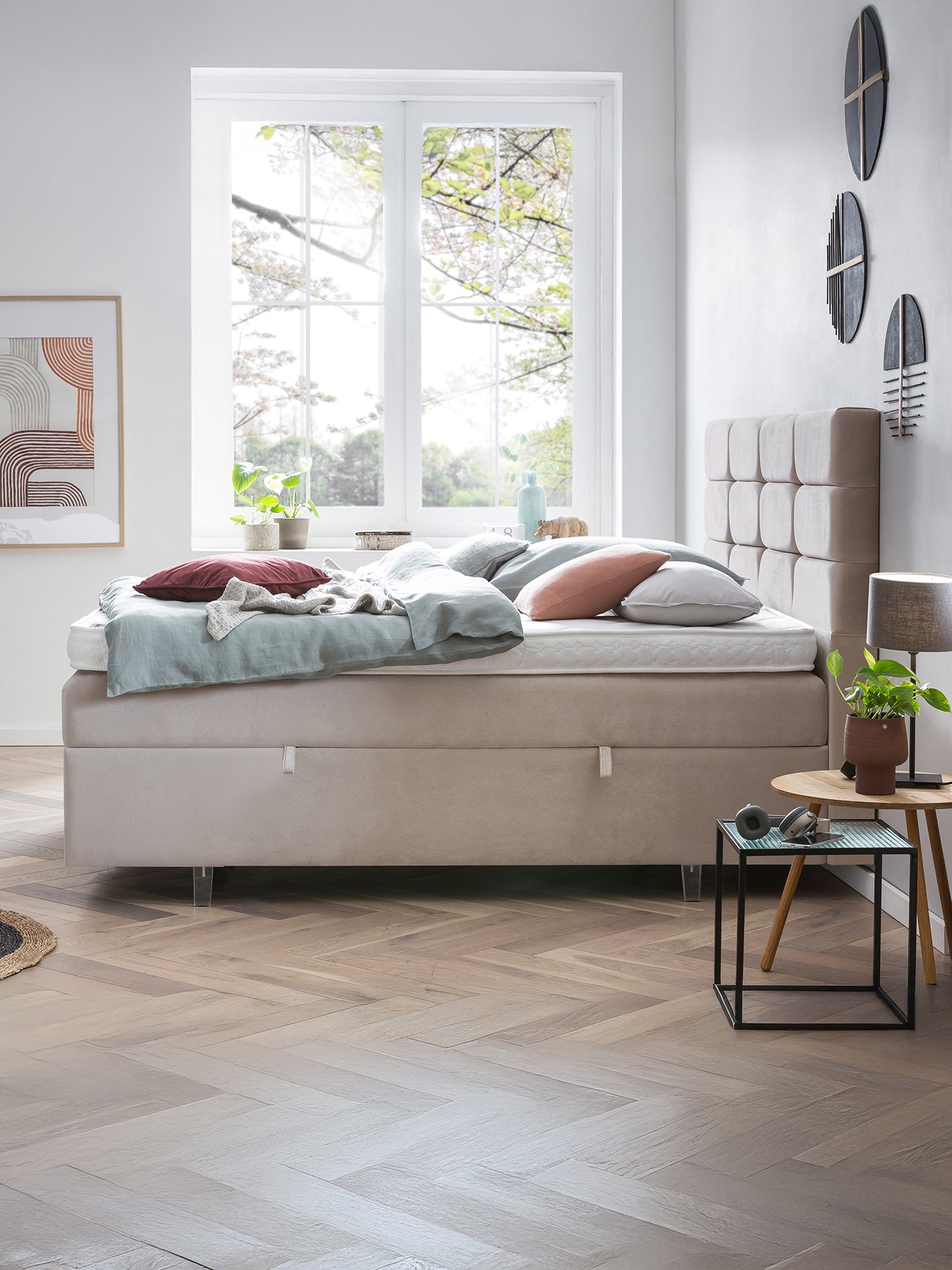 Samt Boxspringbett mit Stauraum Beige KANSAS