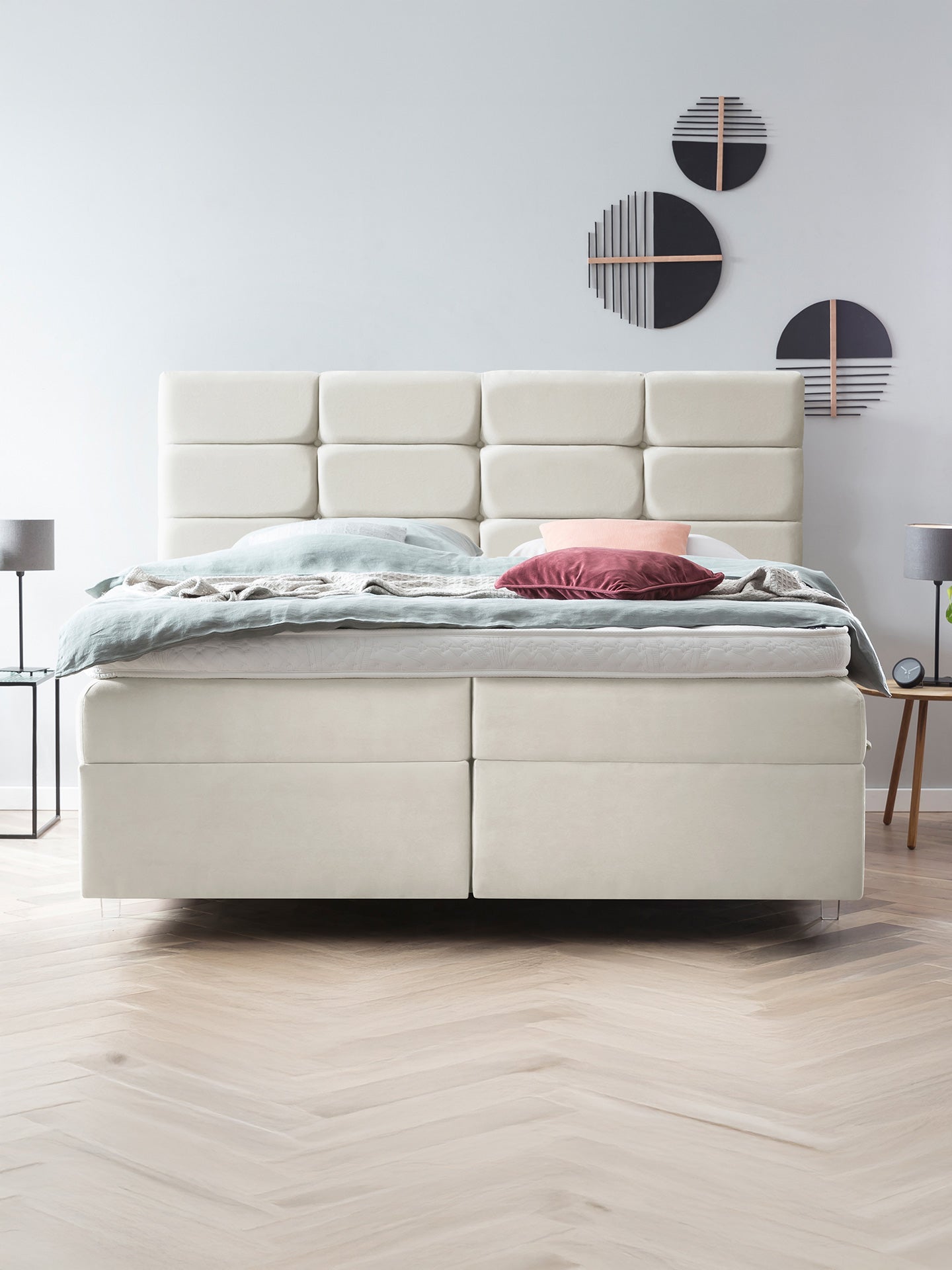 Samt Boxspringbett mit Stauraum Creme KANSAS