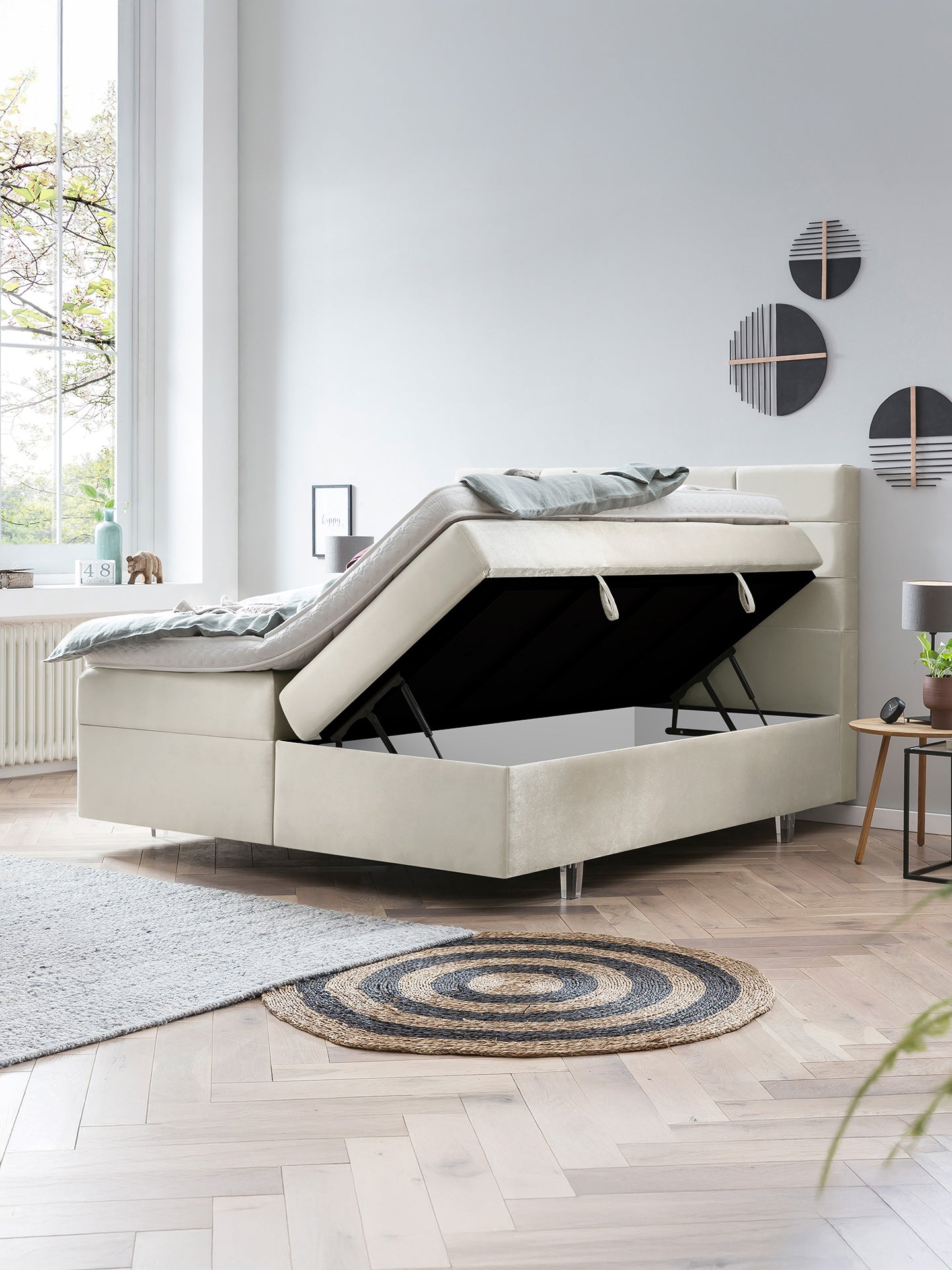 Samt Boxspringbett mit Stauraum Creme KANSAS