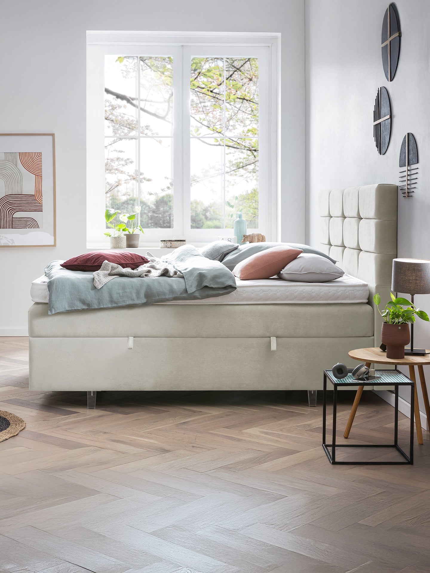 Samt Boxspringbett mit Stauraum Creme KANSAS