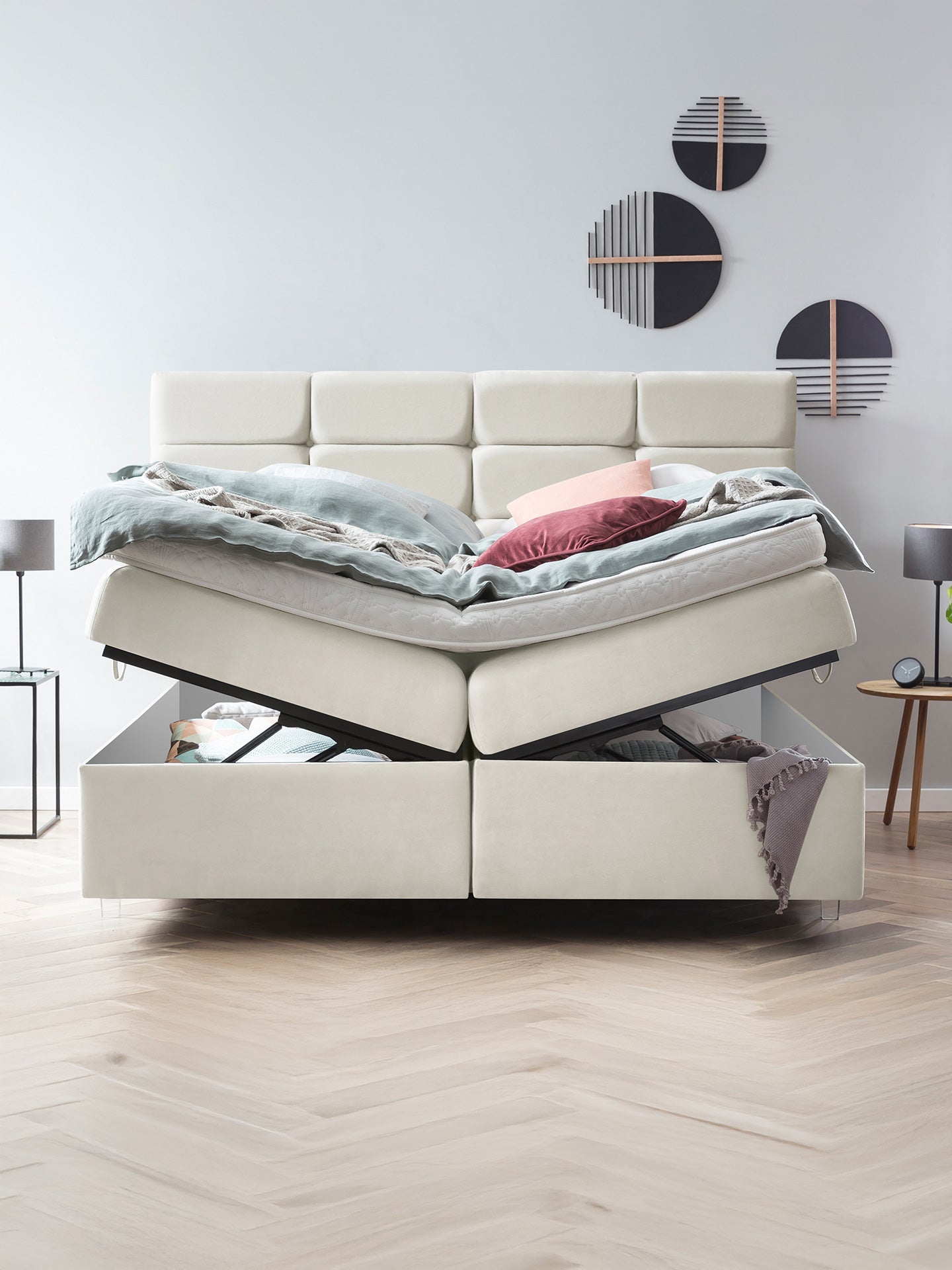 Samt Boxspringbett mit Stauraum Creme KANSAS