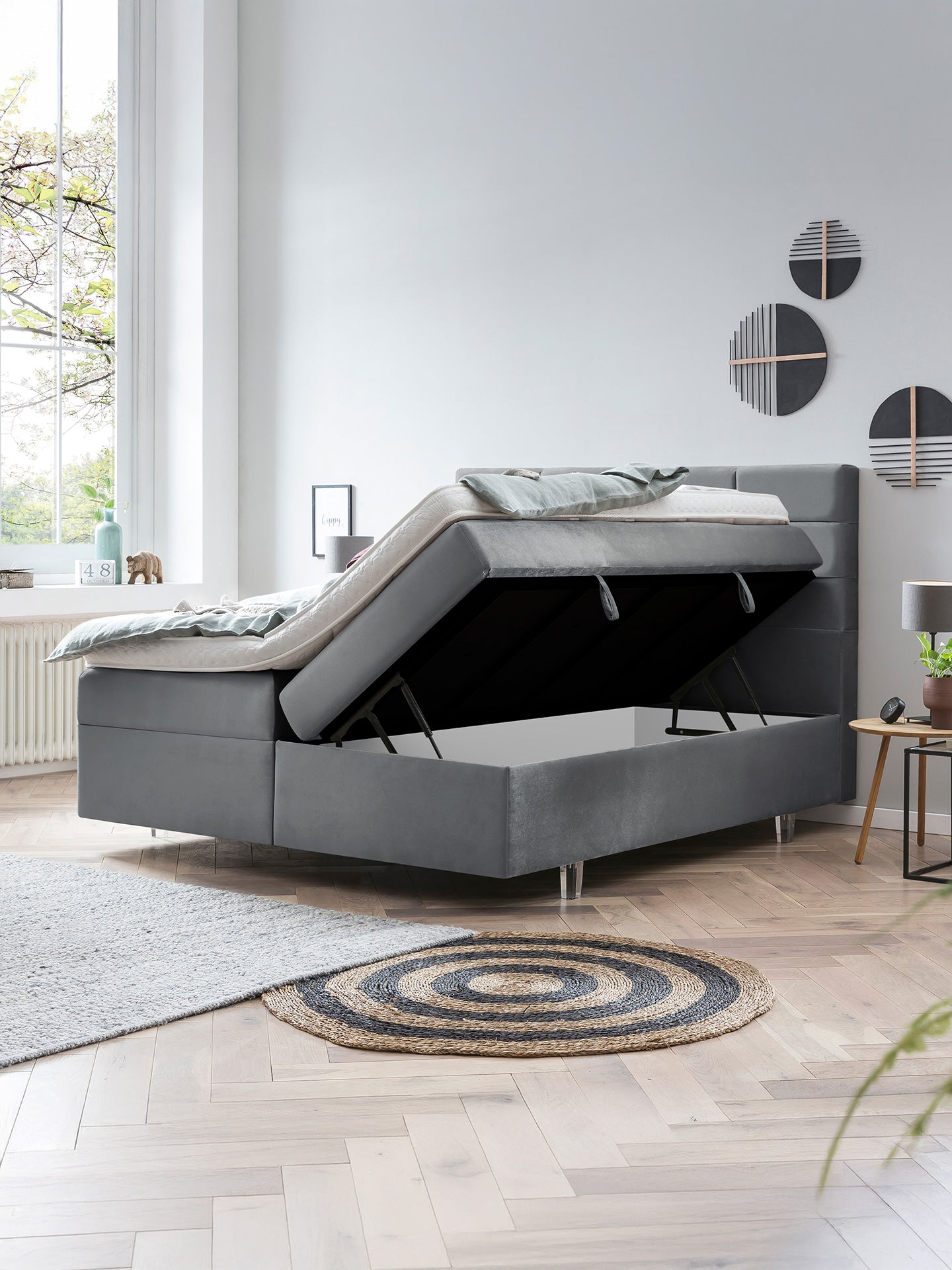 Samt Boxspringbett mit Stauraum Dunkelgrau KANSAS