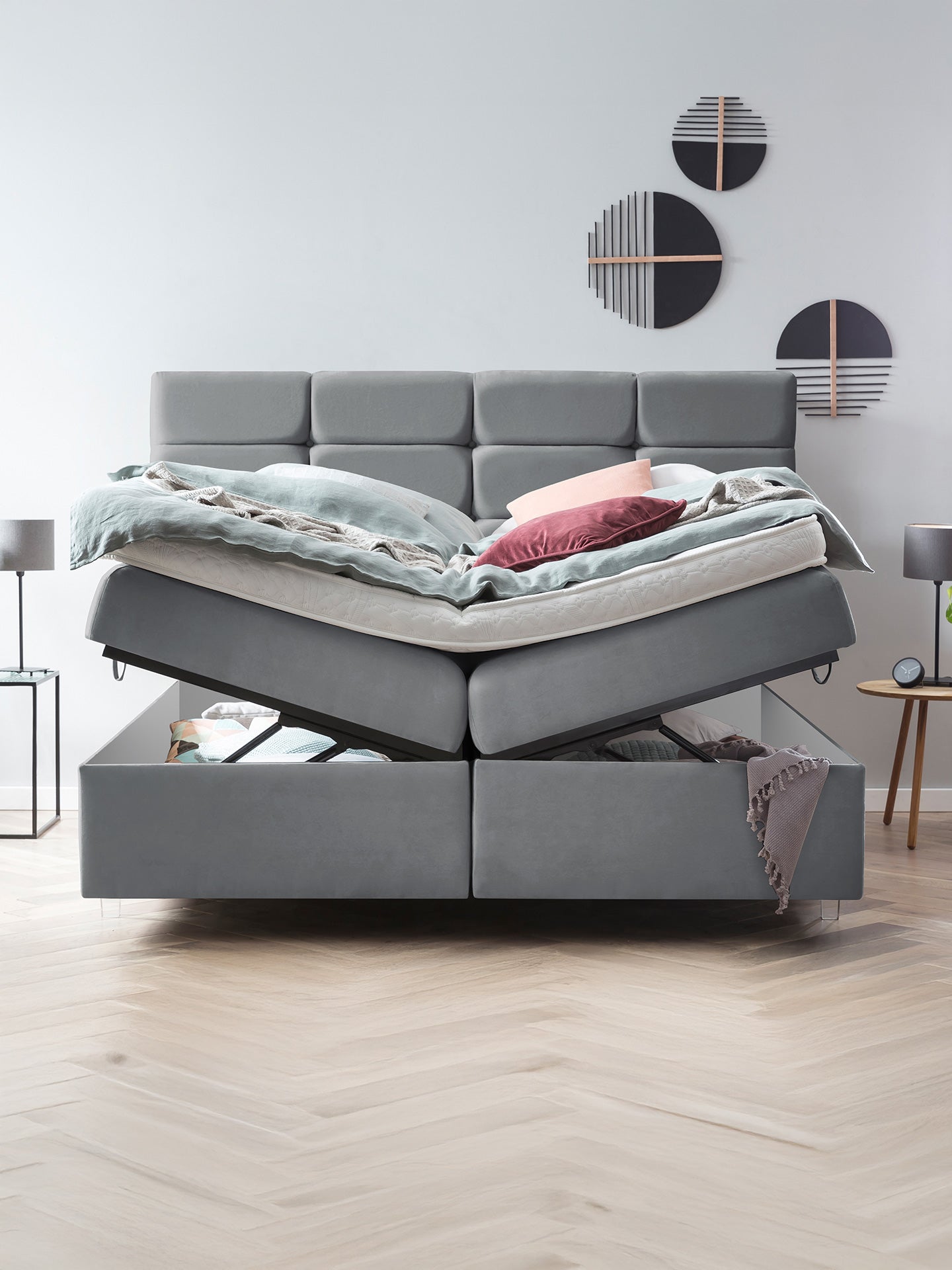 Samt Boxspringbett mit Stauraum Dunkelgrau KANSAS