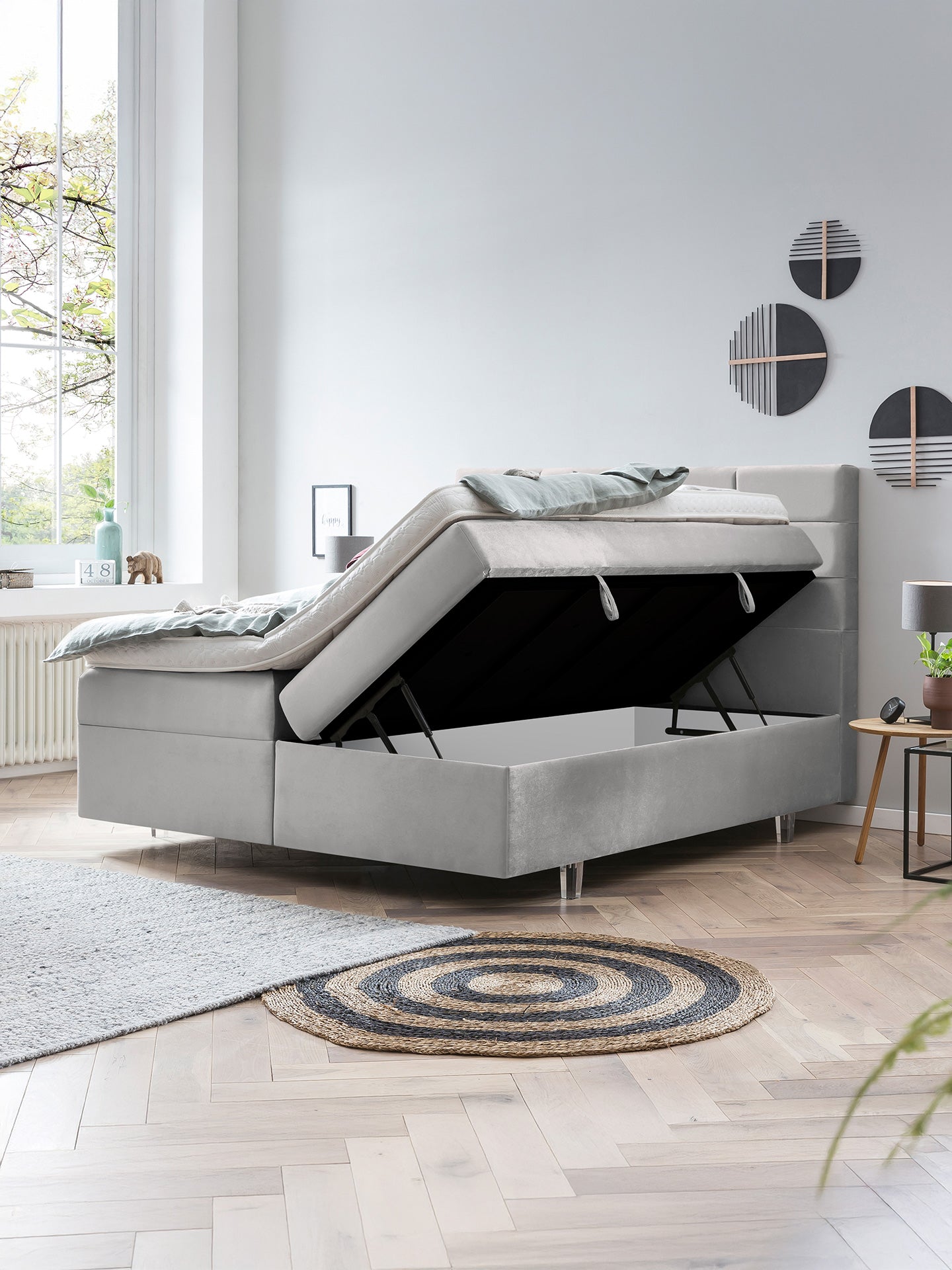 Samt Boxspringbett mit Stauraum Grau KANSAS