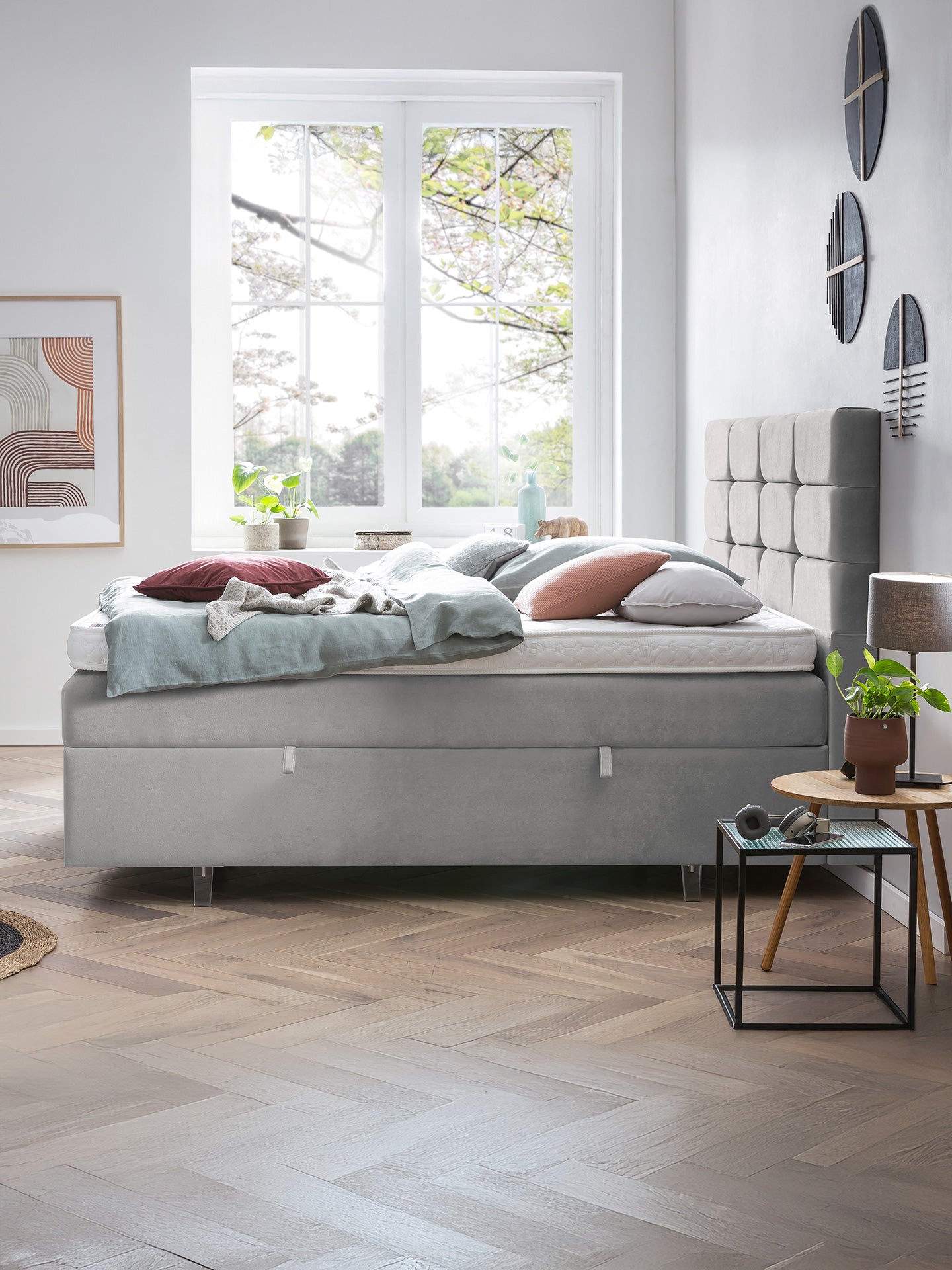 Samt Boxspringbett mit Stauraum Grau KANSAS