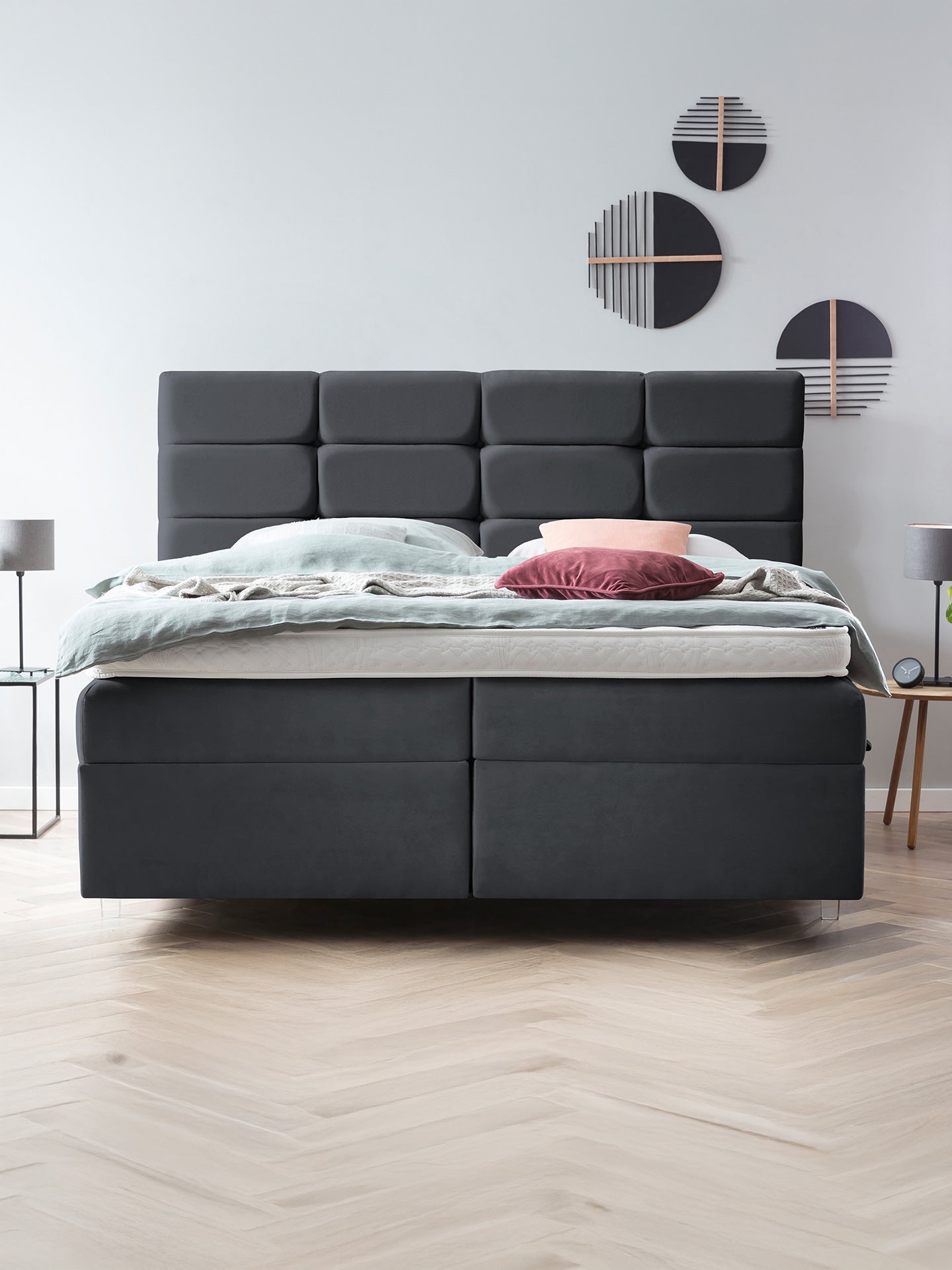 Samt Boxspringbett mit Stauraum Schwarz KANSAS