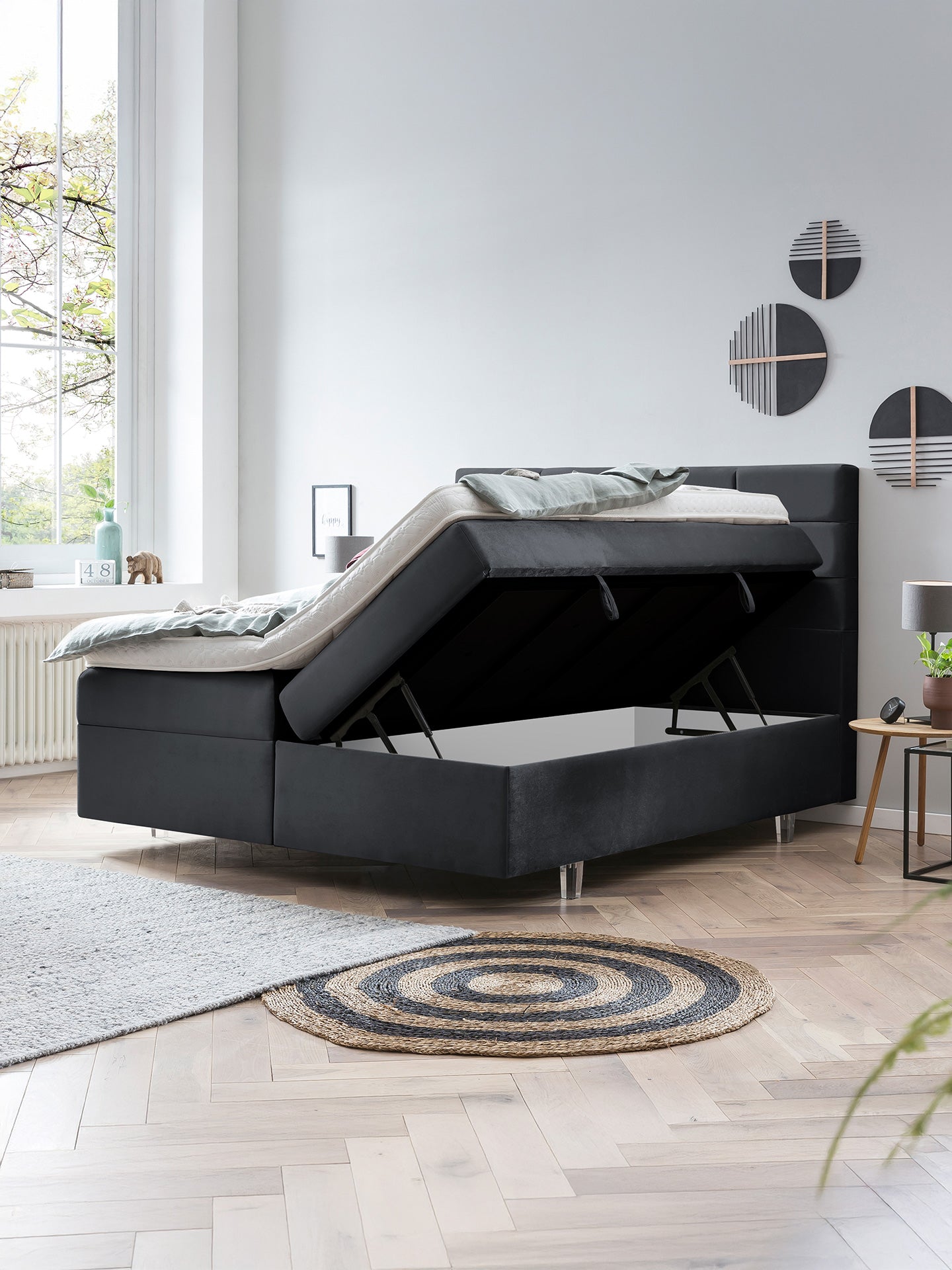 Samt Boxspringbett mit Stauraum Schwarz KANSAS