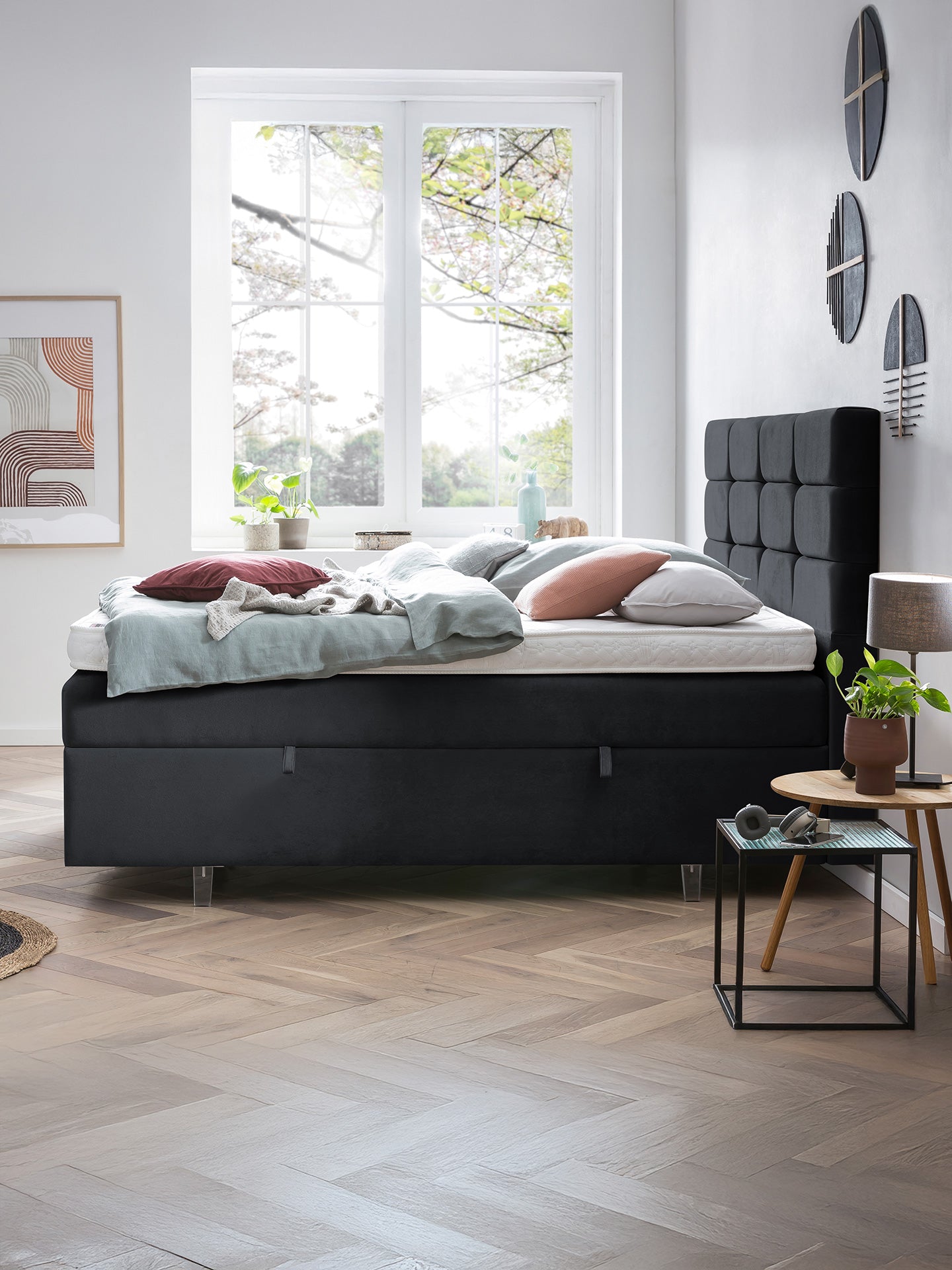 Samt Boxspringbett mit Stauraum Schwarz KANSAS