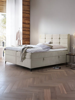 Velours Boxspringbett mit Stauraum Creme KANSAS