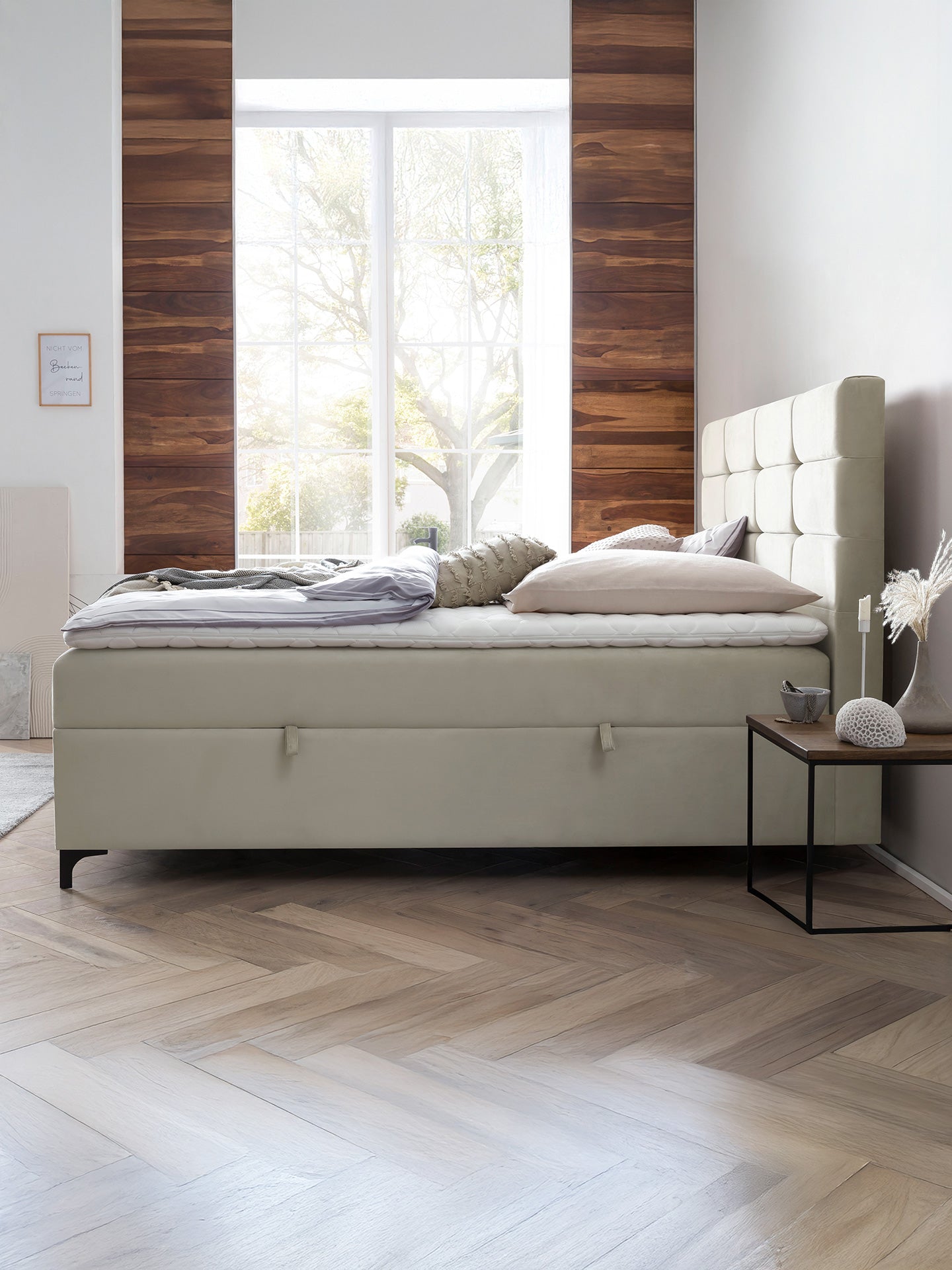 Velours Boxspringbett mit Stauraum Creme KANSAS