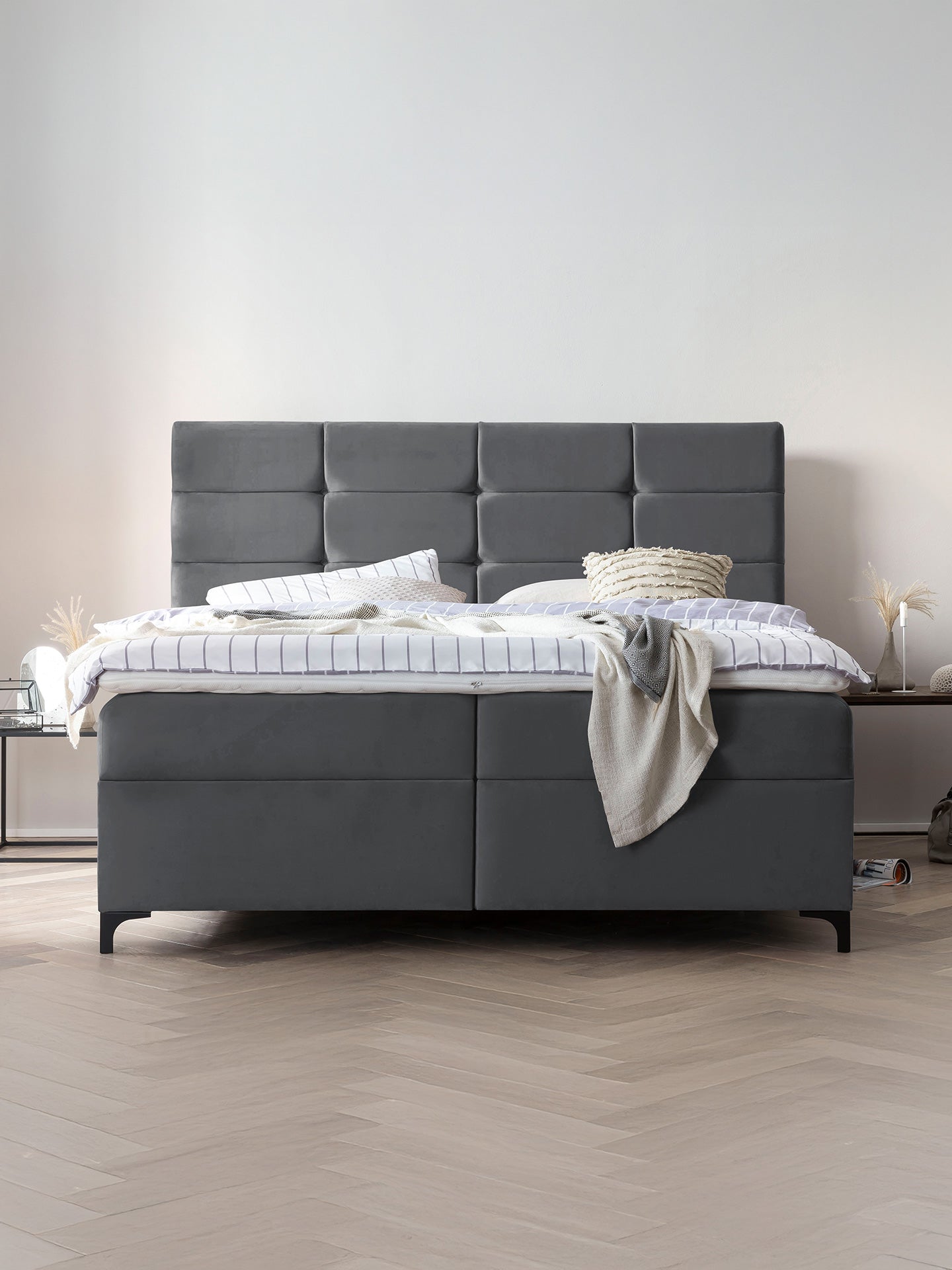 Velours Boxspringbett mit Stauraum Dunkelgrau KANSAS