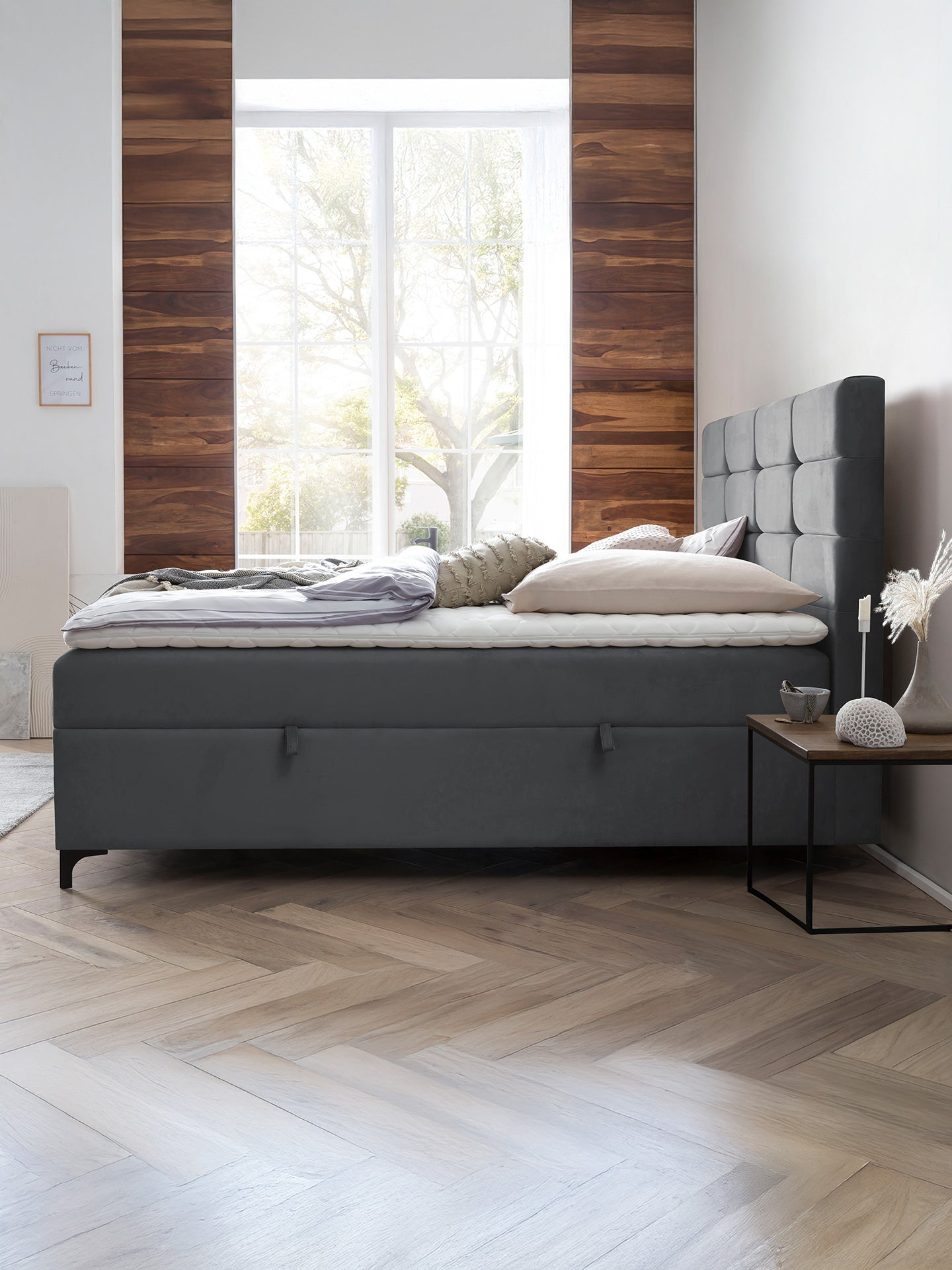 Velours Boxspringbett mit Stauraum Dunkelgrau KANSAS