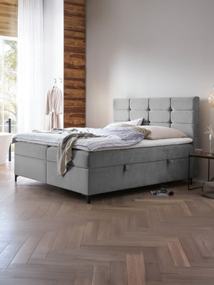 Velours Boxspringbett mit Stauraum Grau KANSAS