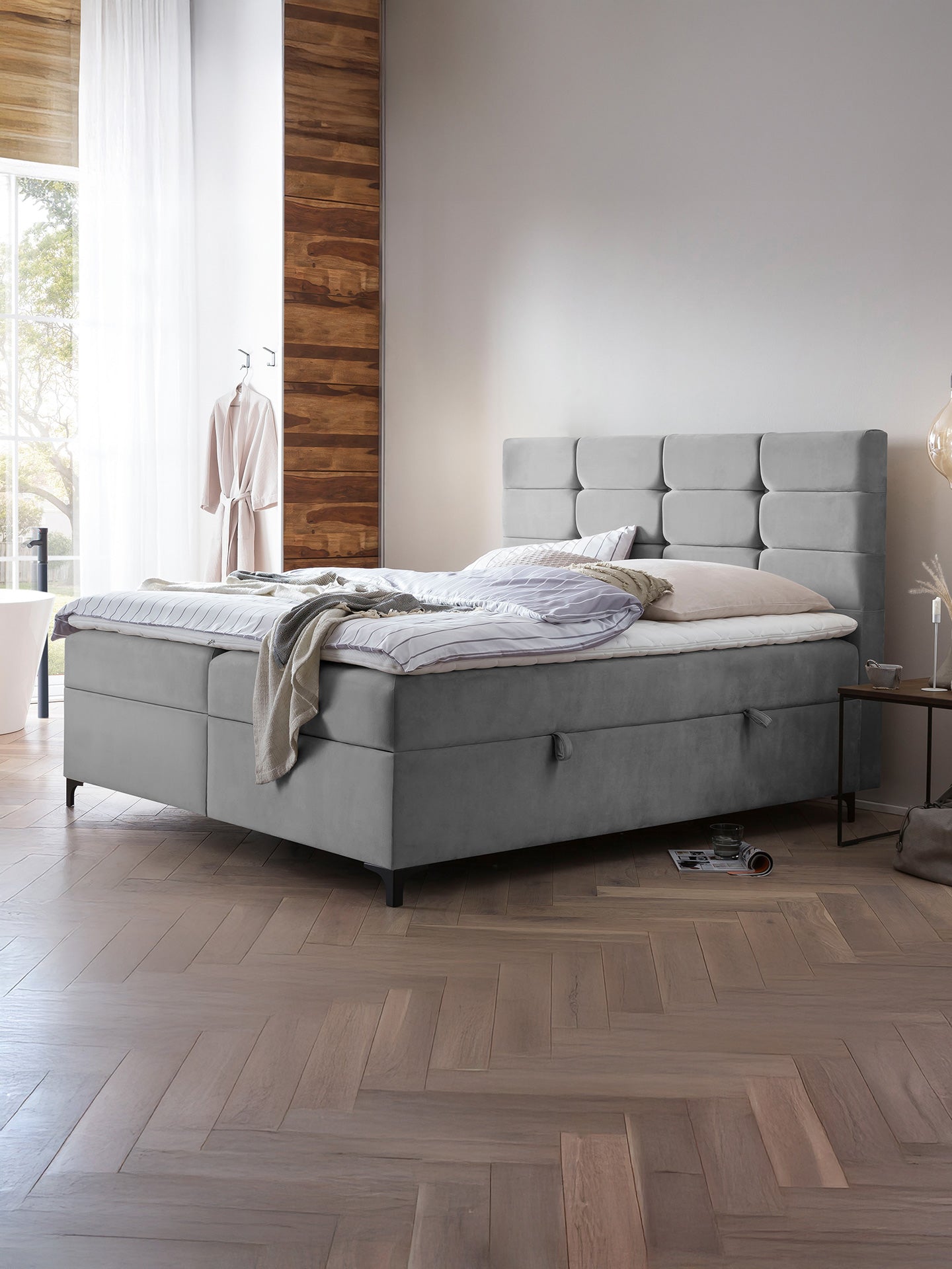 Velours Boxspringbett mit Stauraum Grau KANSAS