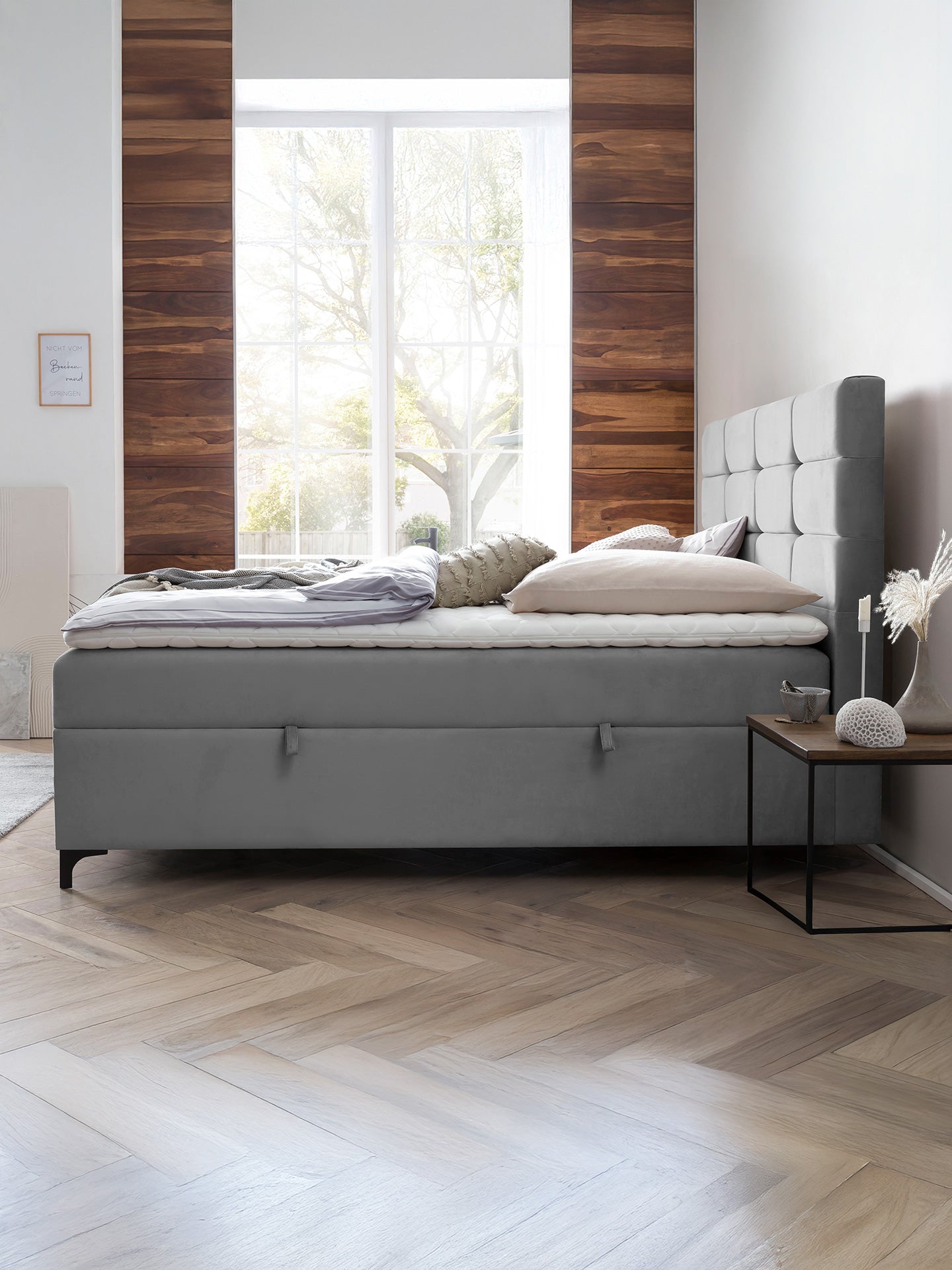 Velours Boxspringbett mit Stauraum Grau KANSAS