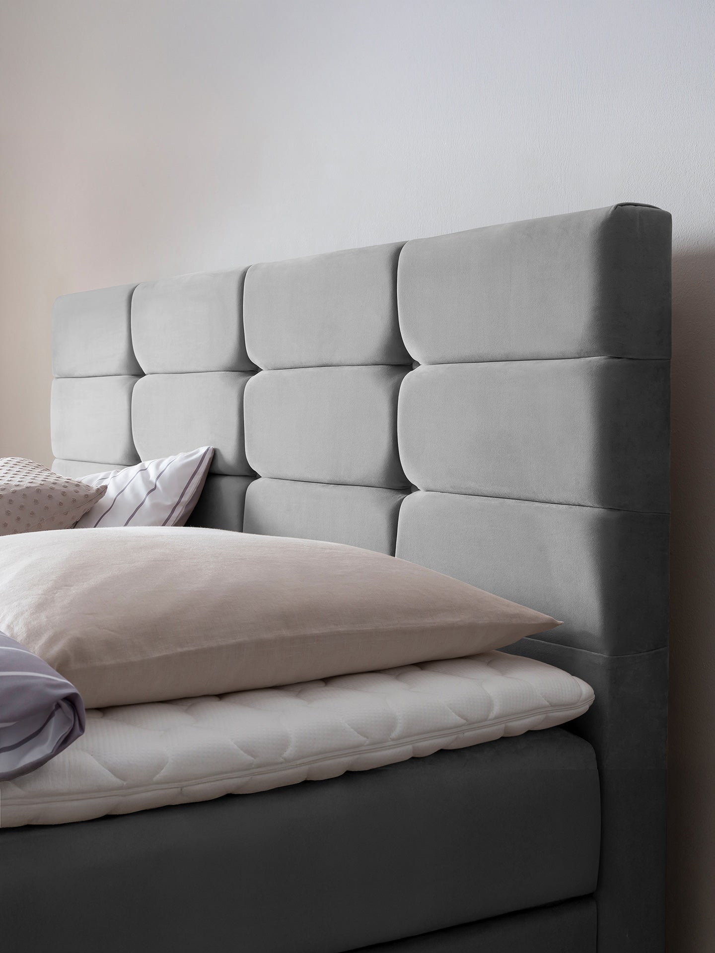 Velours Boxspringbett mit Stauraum Grau KANSAS