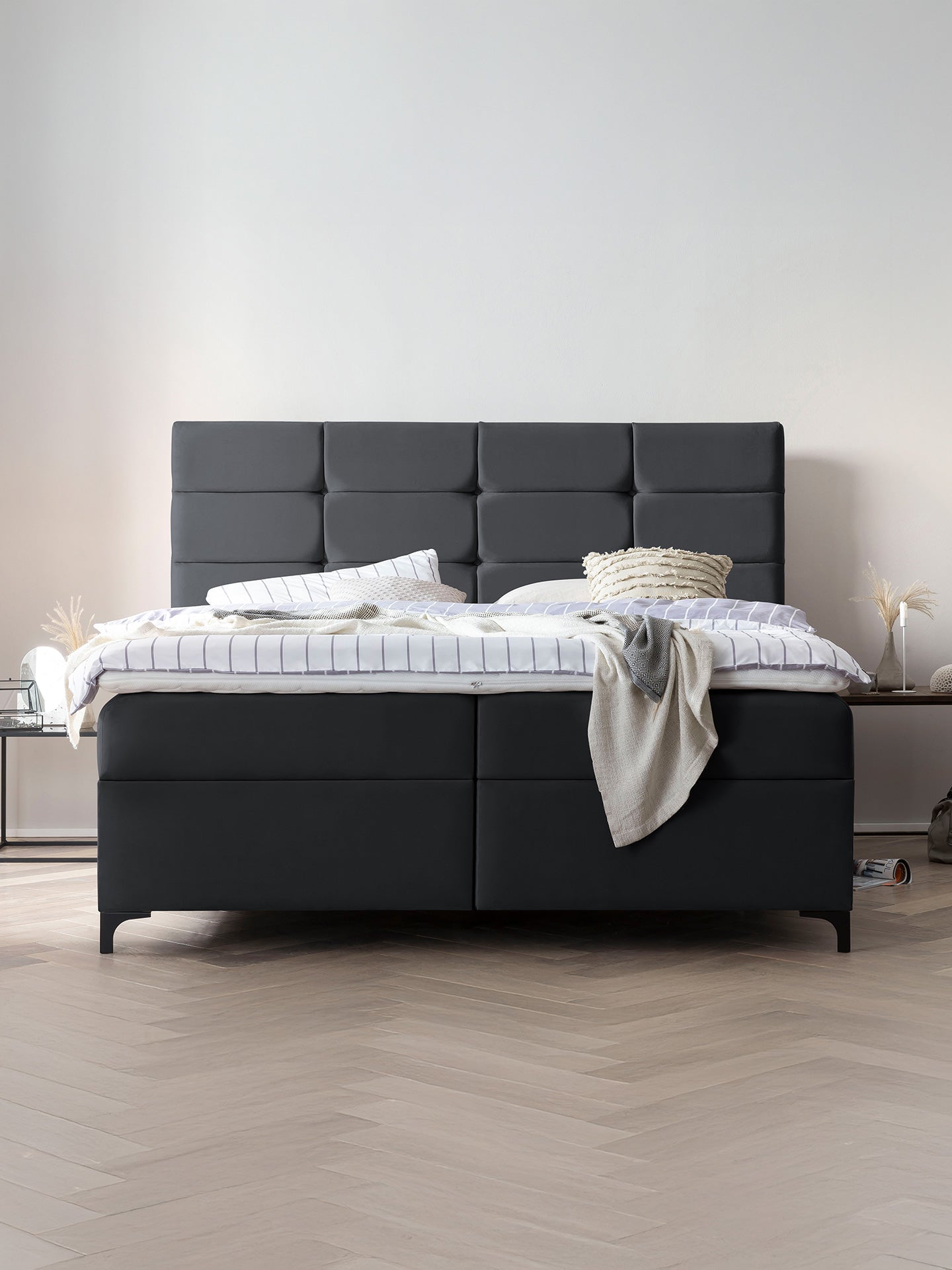 Velours Boxspringbett mit Stauraum Schwarz KANSAS