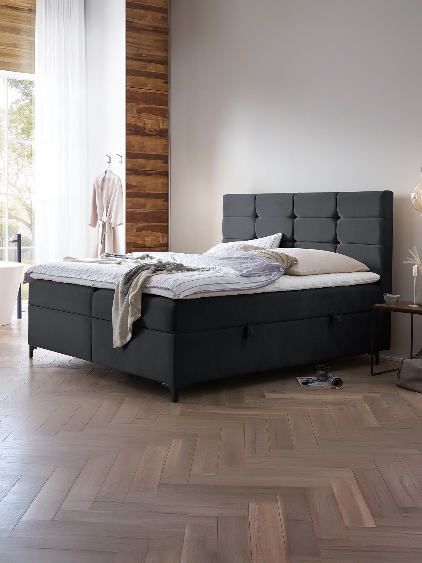 Velours Boxspringbett mit Stauraum Schwarz KANSAS